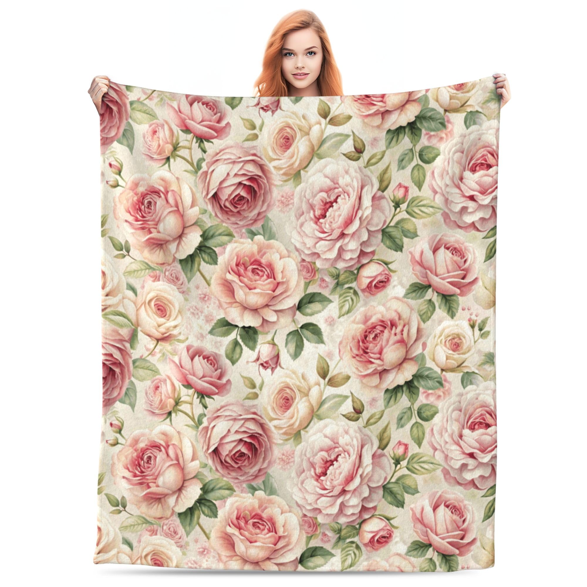 Photo 1 of DKODKO Vintage Spring Roses Throw Blanket - Plush & Durable Cozy Flower Botanical Spring Throw Blanket Religious Gifts for Mom,Dad,Friends, Daughter,60''x 50''