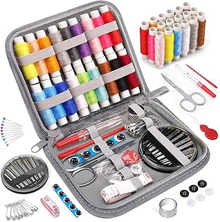 Coquimbo Sewing Kit for Adults, Kids, Beginner, Traveler, Portable Sewing Supplies Contains Soft Tape Measure, Scissors, Thimble, Thread, Sewing Needles (Gray, M)