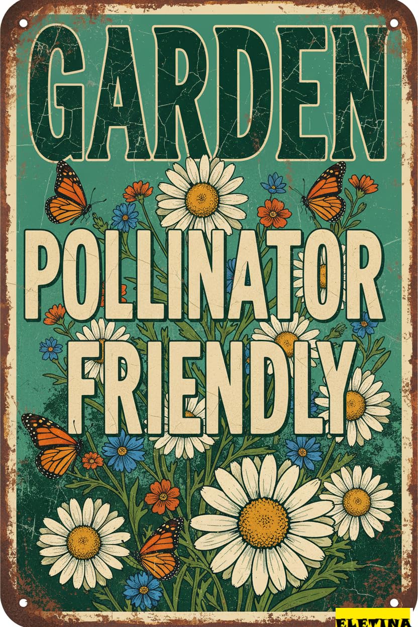 Vintage Metal Tin Sign for S Garden Pollinator Friendly Home Office Kitchen Bar Cafe Garden Wall Decor 12x8 Inch Private Property Decorative