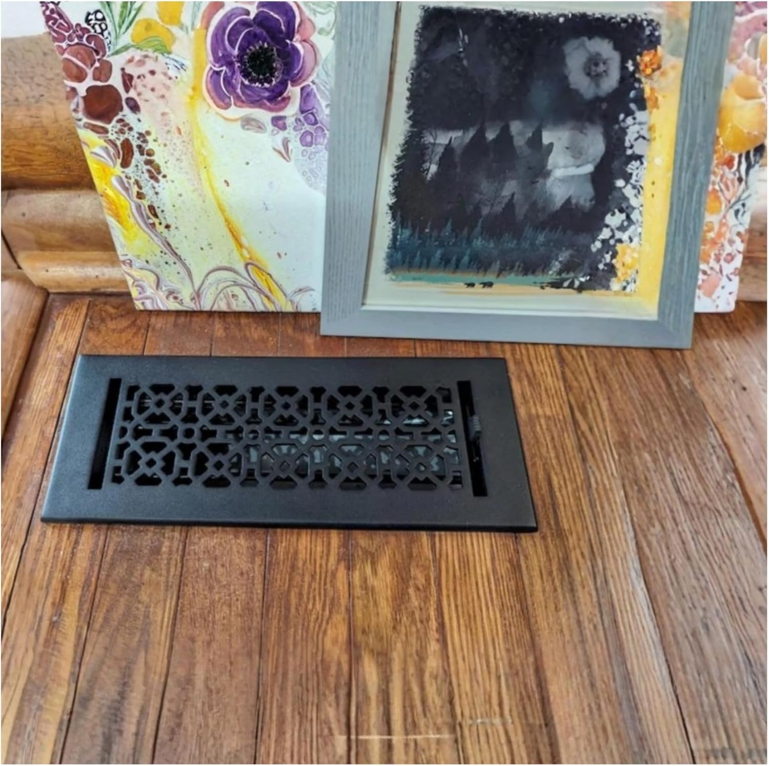 Achtek 4"x12" Duct (5-1/2"x13-3/4" Overall Size) Solid Cast Aluminum HVAC Air Supply Grill for Floor-Black Without Screw Holes with Detachable Steel Louver | Powder Coated