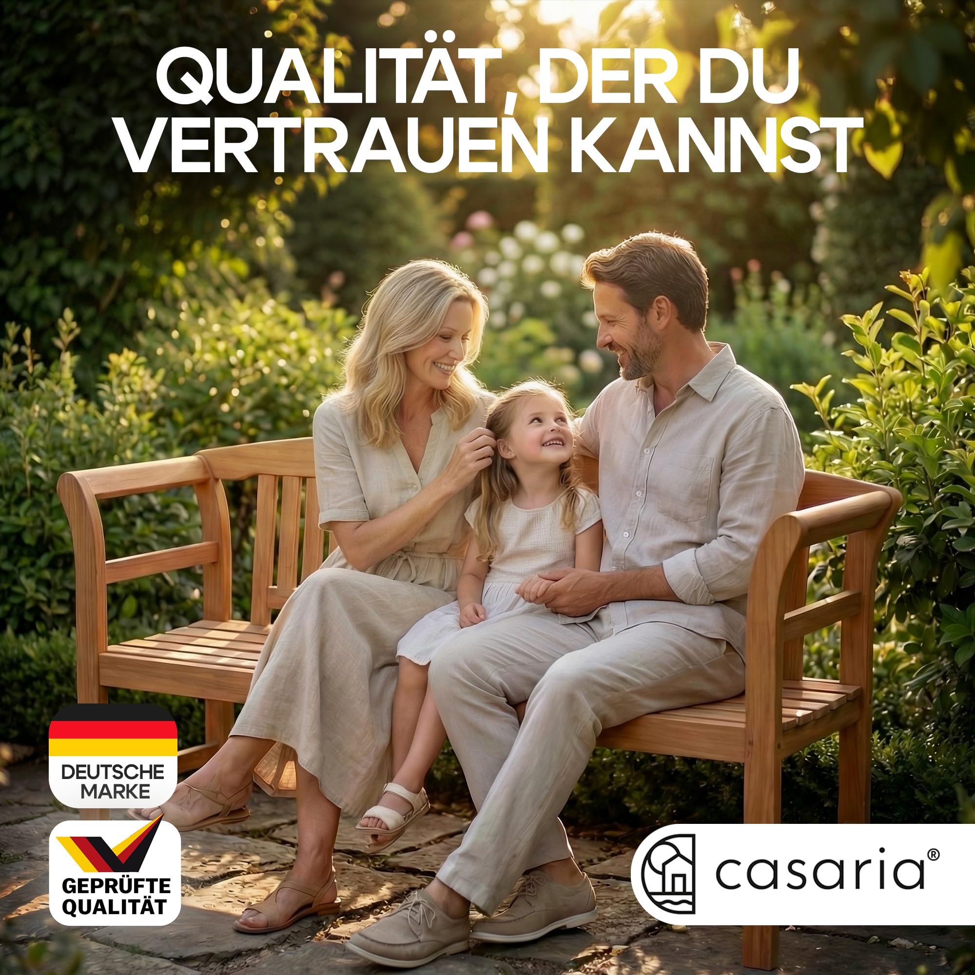Casaria® Gartenbank FSC®-Zertifiziert Wetterfest | 158x43cm, Holz, 480kg Belastbarkeit, 3-Sitzer, Armlehne, Rückenlehne, Garten, Balkon, Eukalyptus, braun