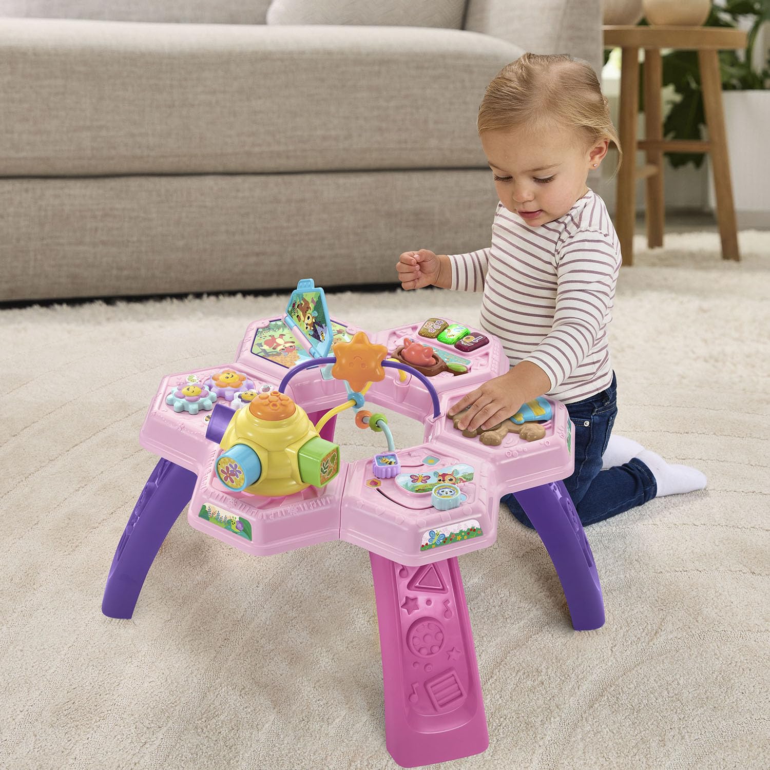 VTech Buzz and Learn Table d'activités avec Sept Zones de Jeu interactives, Rose