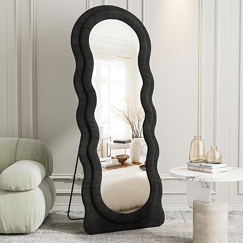 Miniatura 3 de ZMYCZ Espejo de longitud completa, 63 x 24 pulgadas, espejo de pie arqueado, espejo de pared de franela en forma de nube, espejo de tocador para