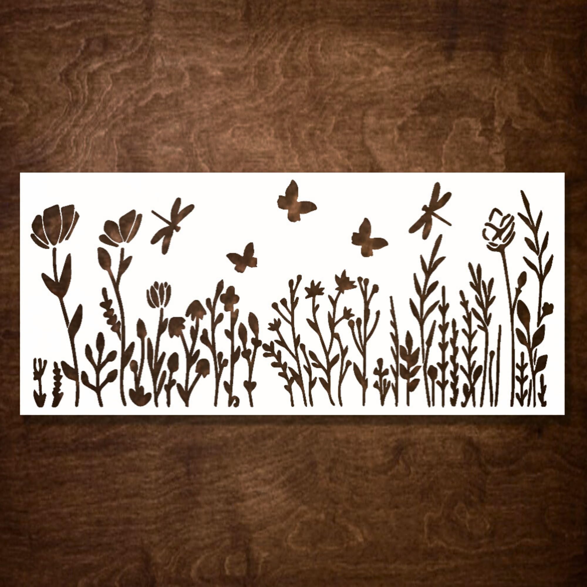 Large 14x6 Inch Wildflower Stencil for Painting - Ideal Stencils for Crafts Reusable for Wood, Canvas, Paper & Fabric - Flower Stencils for Painting
