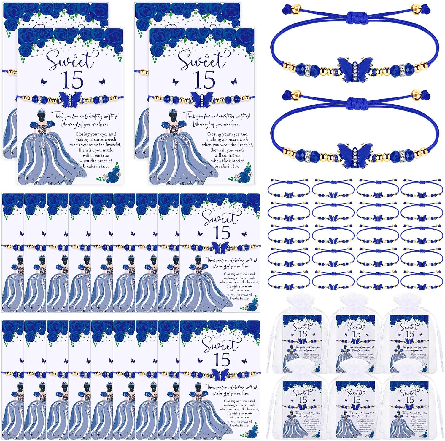 Wenqik 25 Sets Sweet 15th Birthday Party Favors Butterfly Bracelet