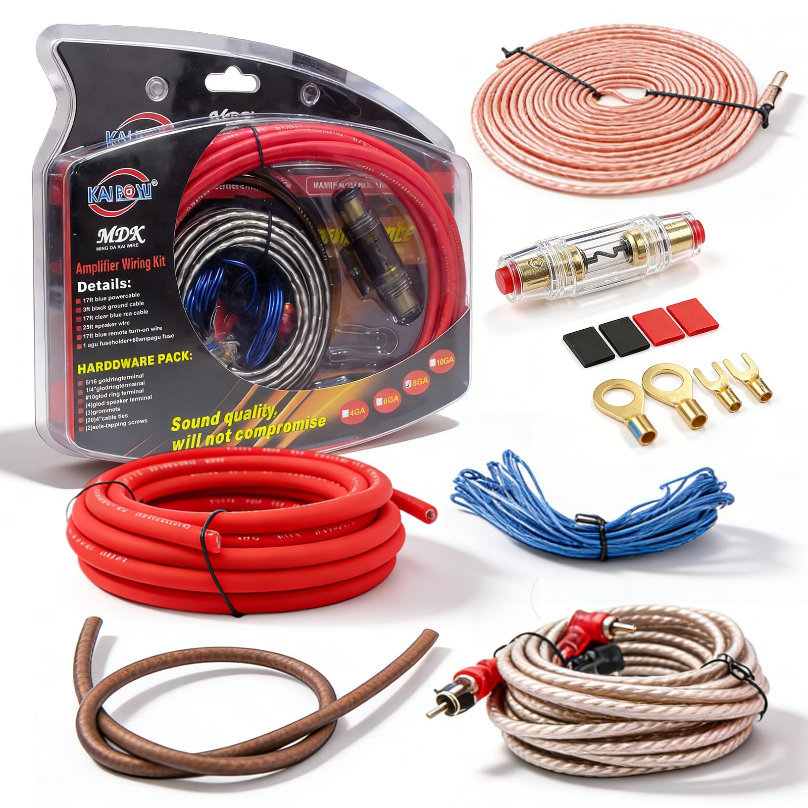 BORDEAG Subwoofer Kabel Set, 5 Meter Endstufe Kabel Set, Auto Verstärker Kabelsatz, Kfz Verstärker Kabelsatz Anschluss Set Car Audio Wire Kabelset Endstufekabel Für Audio-Upgrade Car Audio Endstufen
