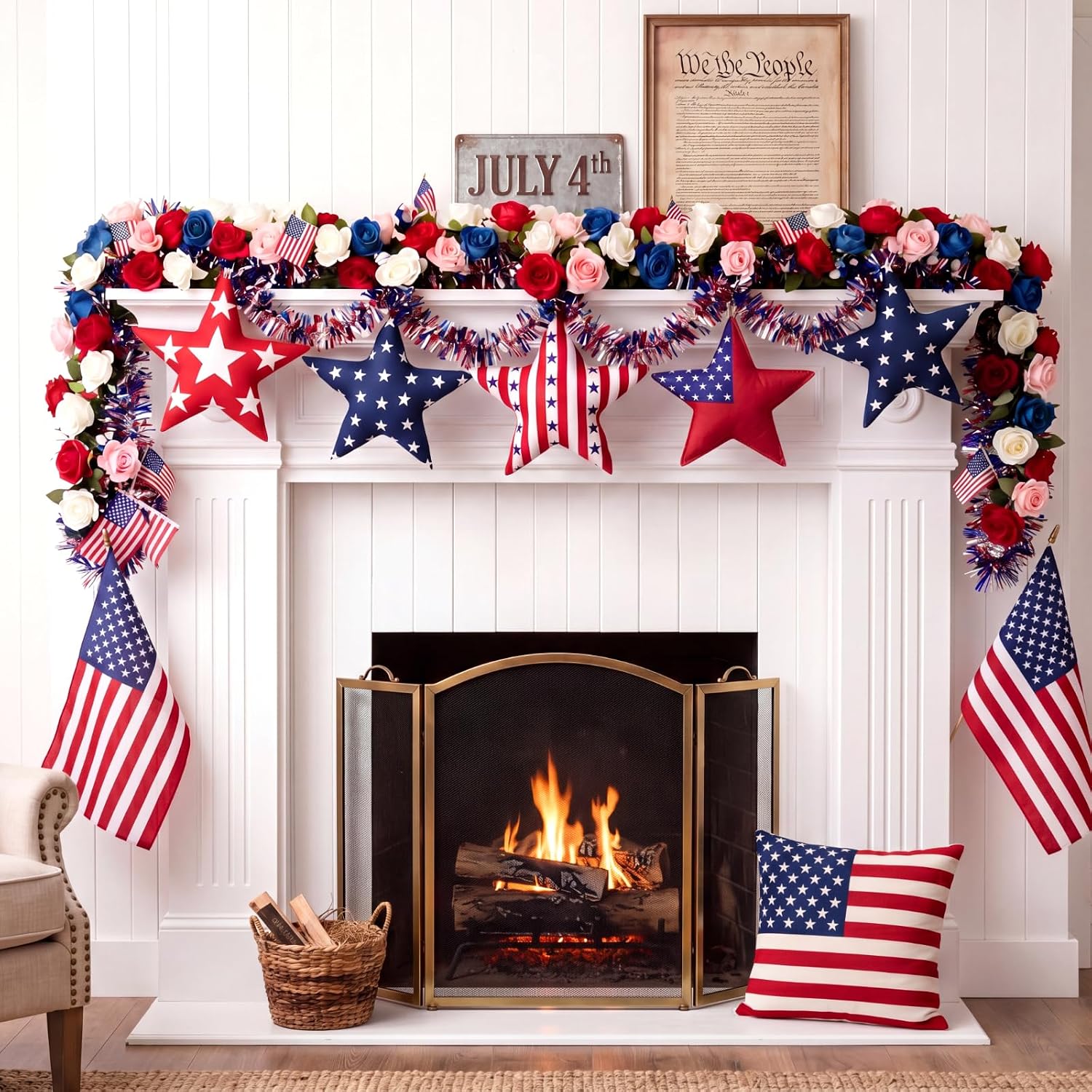 Hahafelt 6 Pcs 4th of July Large Felt Star Ornaments 7.87 Inch Patriotic American Hanging Decoration Red White Blue Felt Crafts for Memorial Day 250th Anniversary Independence Day DIY Decor