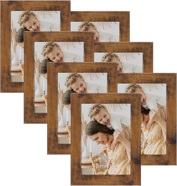 Vasemouh 7x5 Photo Frames, Wooden Vintage 5x7 Picture Frames Set of 7, Table or Wall Decoration.