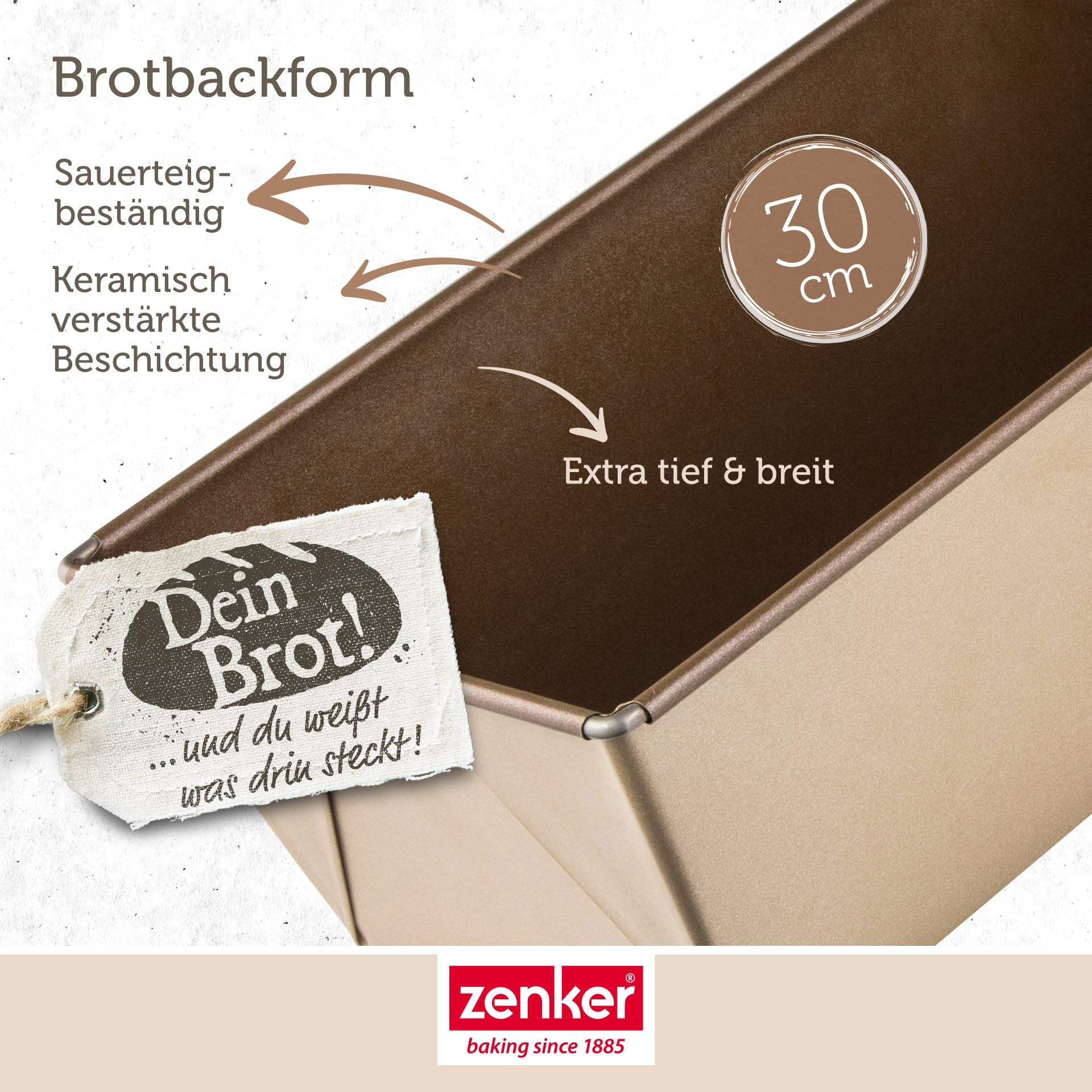 Zenker Brotbackform 30 cm MOJAVE GOLD, Backform aus Stahlblech, Brotform mit keramisch verstärkter Antihaftbeschichtung (Farbe: Mahagoni/Gold), Menge: 1 Stück