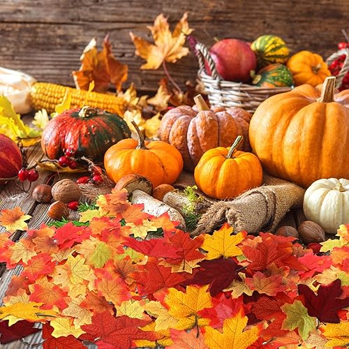 Miniatura 7 de Zeyune 1100 piezas de hojas de arce artificiales de Acción de Gracias, hojas de otoño de Acción de Gracias, a granel, imitación de otoño, mezcla de