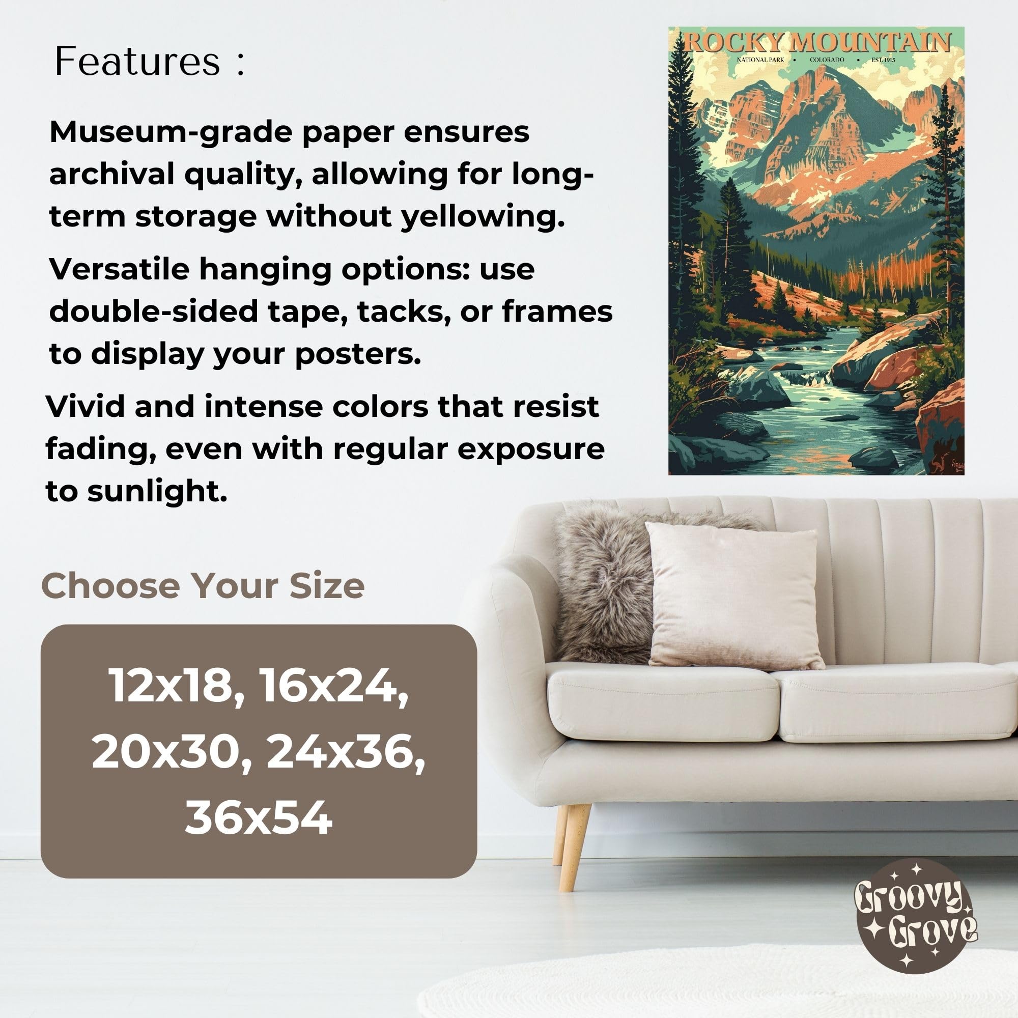 Amazon.com: GroovyGrove Rocky Mountain National Park Poster Wall