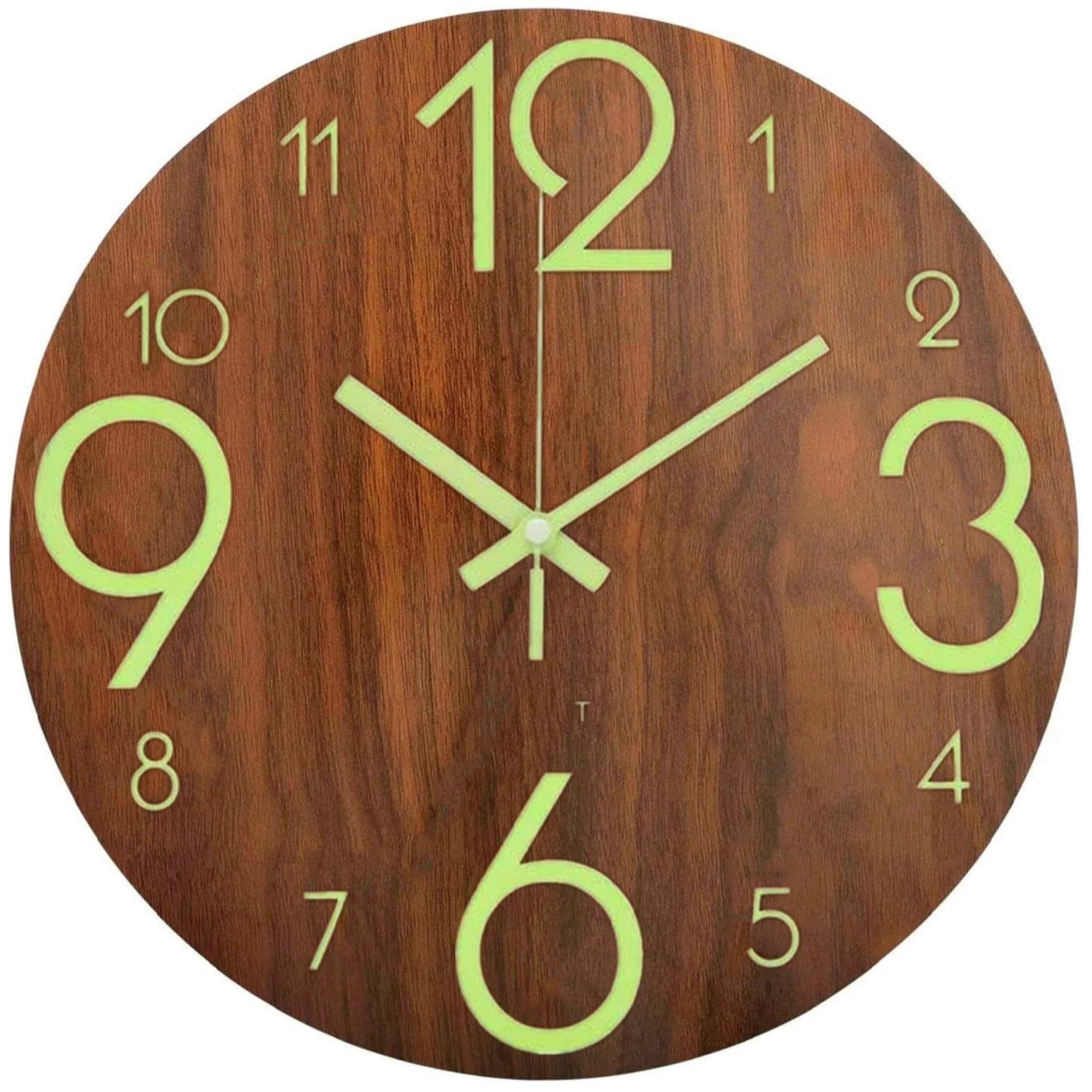 Amazon.com: BERGUF 12 inch Luminous Wooden Round Silent Non-Ticking ...