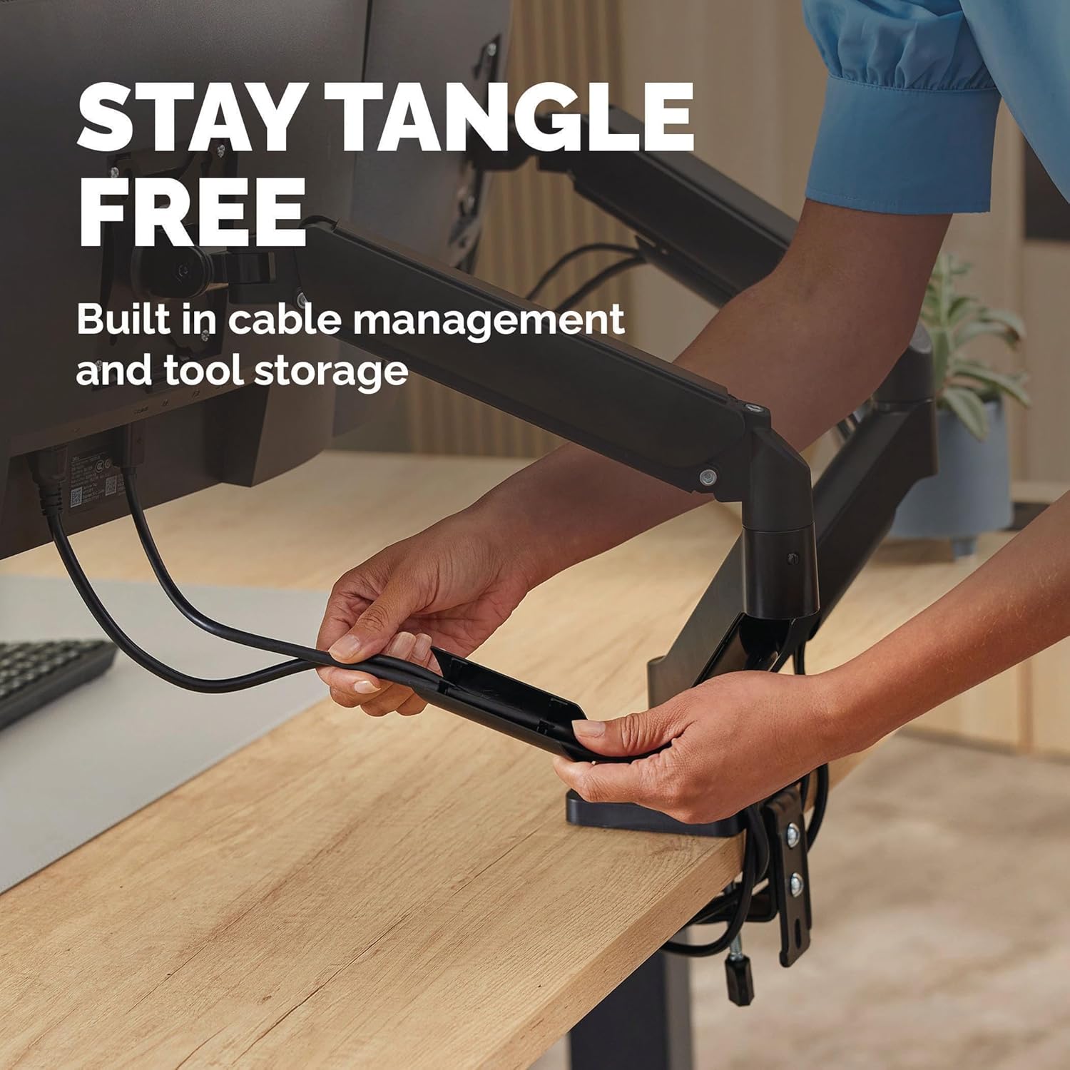 Fellowes Everyday Plus Dual Gas Spring Monitor Arm Holds Two Screens up to 32" Weighing 4.4-19.84 lbs ea, Height Adjusting, Tilt, Swivel, Rotate, VESA 75/100, Clamp or Grommet Mount, Cable Management