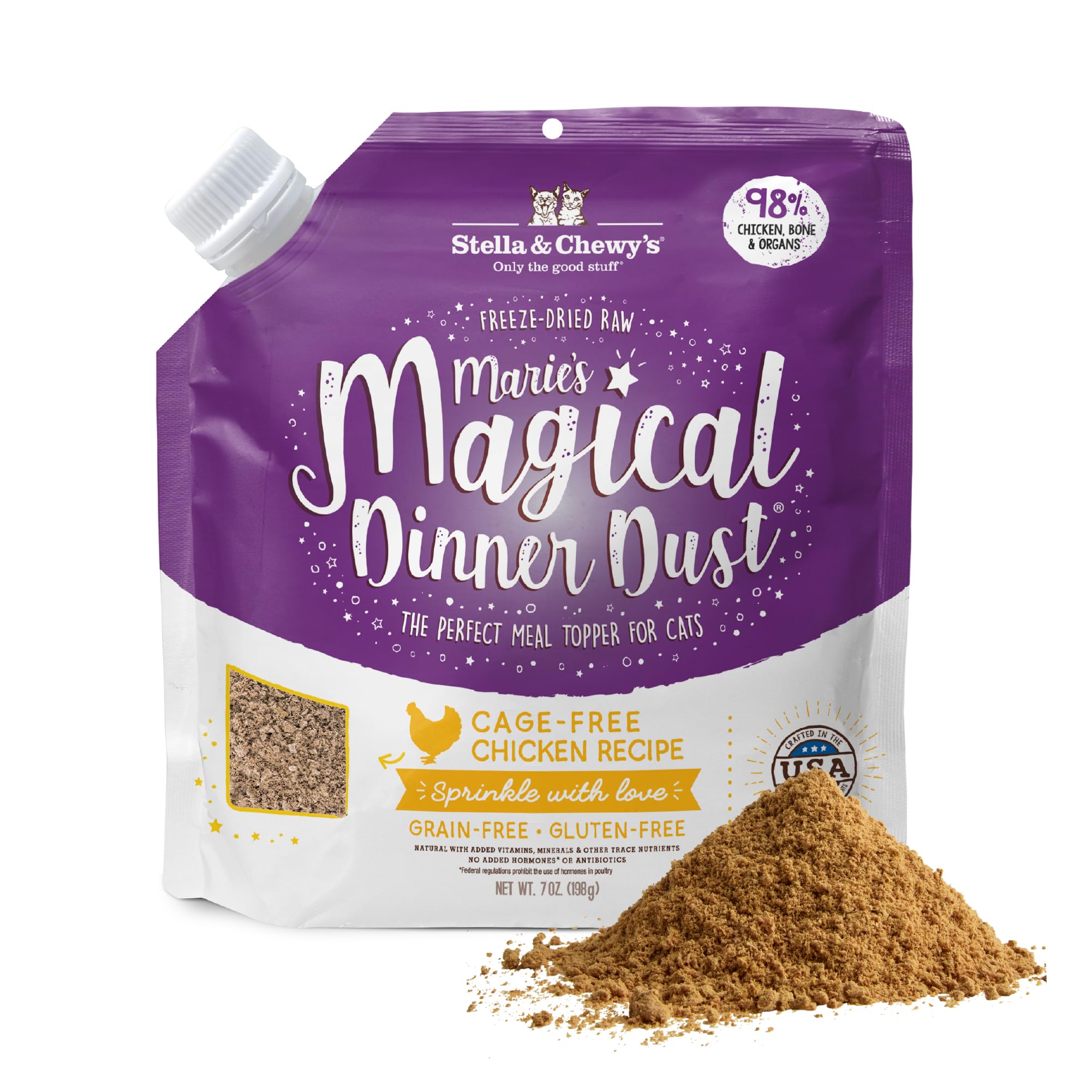 Stella & Chewy's Freeze-Dried Raw Cat & Kitten Food Topper - Magical Dinner Dust - Premium Cage-Free Chicken - Grain-Free, Protein-Rich - Perfect For Picky Eaters - 7 oz