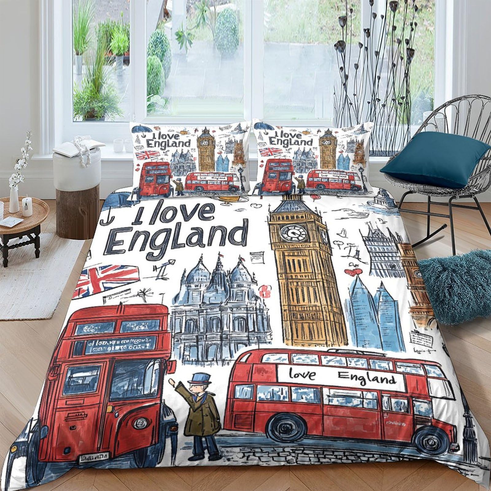 Ctjqhvkz Style-7 3D Printed London Bus Fitted Sheet Microfiber Soft Urban Landmark Bed Cover For Bedroom Guest Room Decor Single（135X200cm）