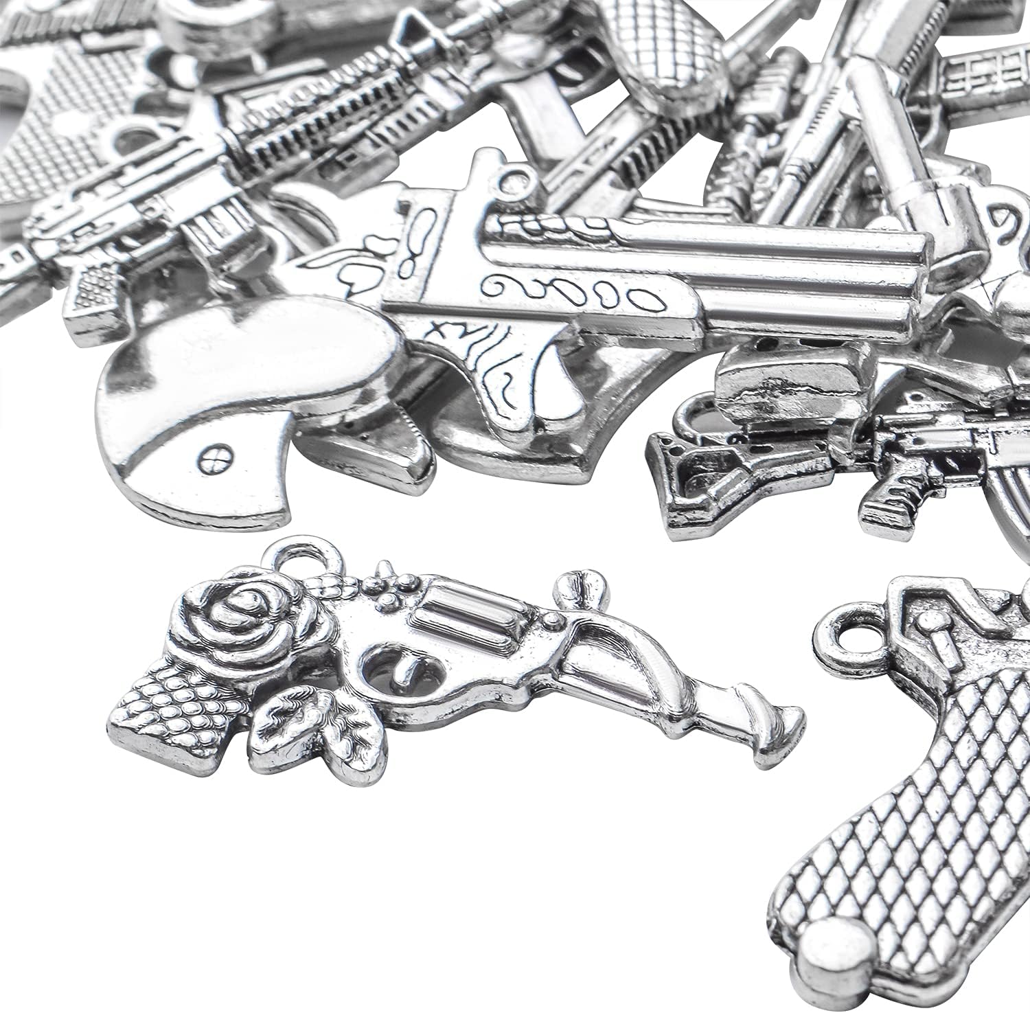 Jdesun 20pcs Antique Silver Plated Mixed Pistol Revolver Submachine Gun Charms Alloy Weapon Charms Pendants DIY for Necklace Bracelet Jewelry Making Accessory - Image 4