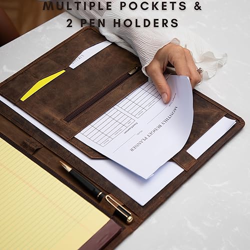 Miniatura 8 de Cartera de cuero, carpeta de cuero con bolígrafo, cartera de cuero para hombres y mujeres, padfolio de cuero, carpeta de cuero, carpeta de cartera,