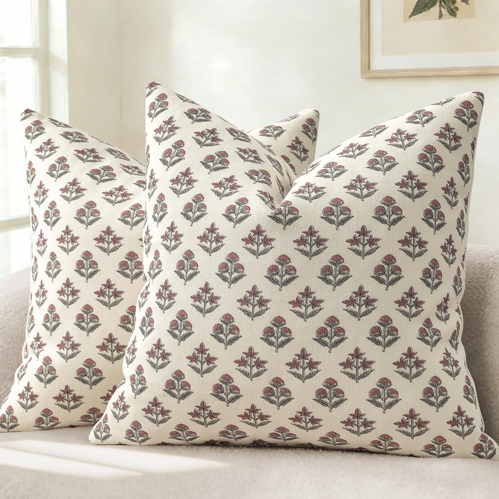 YCOLL Modernes Botanisches Vintage-Design Kissenbezug 2er Set Blumen Kissenbezüge, Sofakissen, Dekokissen für Sofa, Couch, Stuhl, Bett, Wohnzimmer Heimdekoration