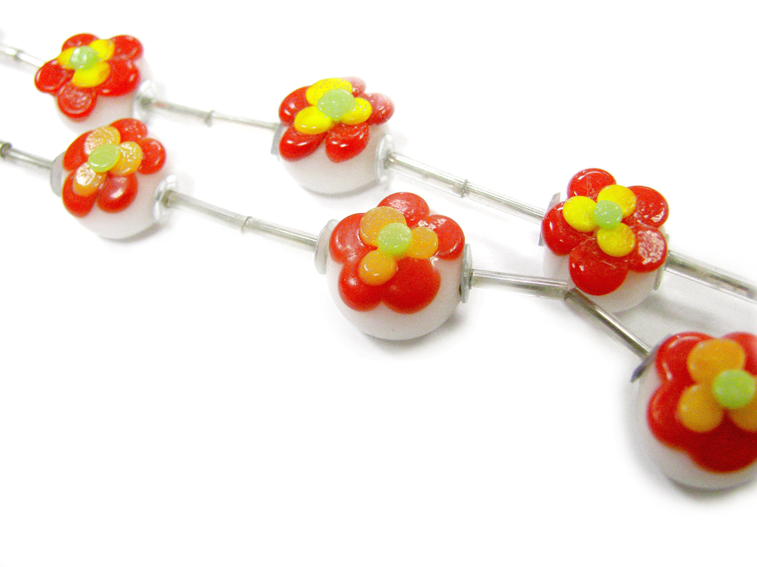 Linpeng 090116-10 Red Flower Lampwork Glass Beads, Pack of 2