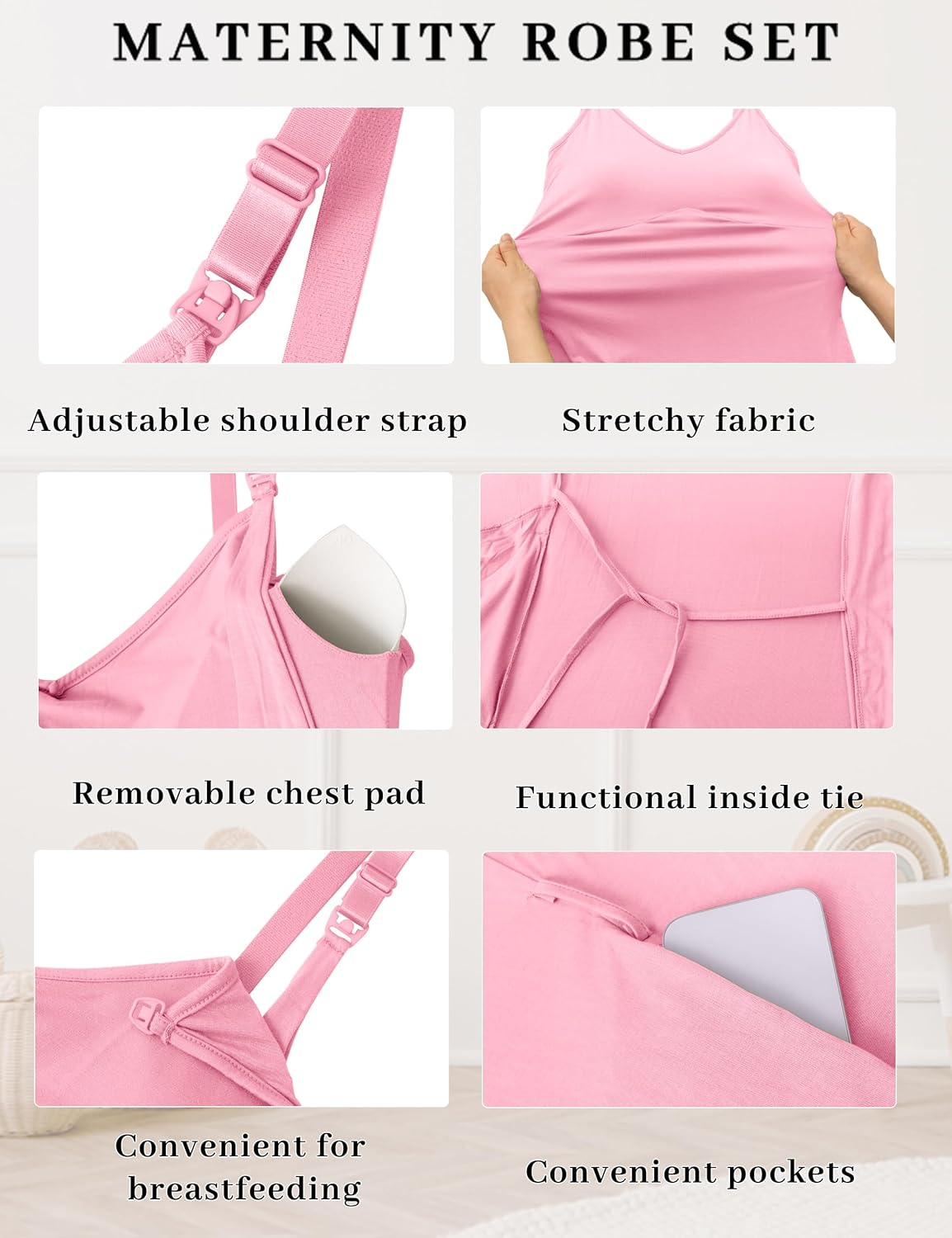 SUNNYBUY Women's Nursing Nightgown Maternity Robe Set, 3 in 1 Labor Delivery Breastfeeding Dress Postpartum Sleepwear - Image 5