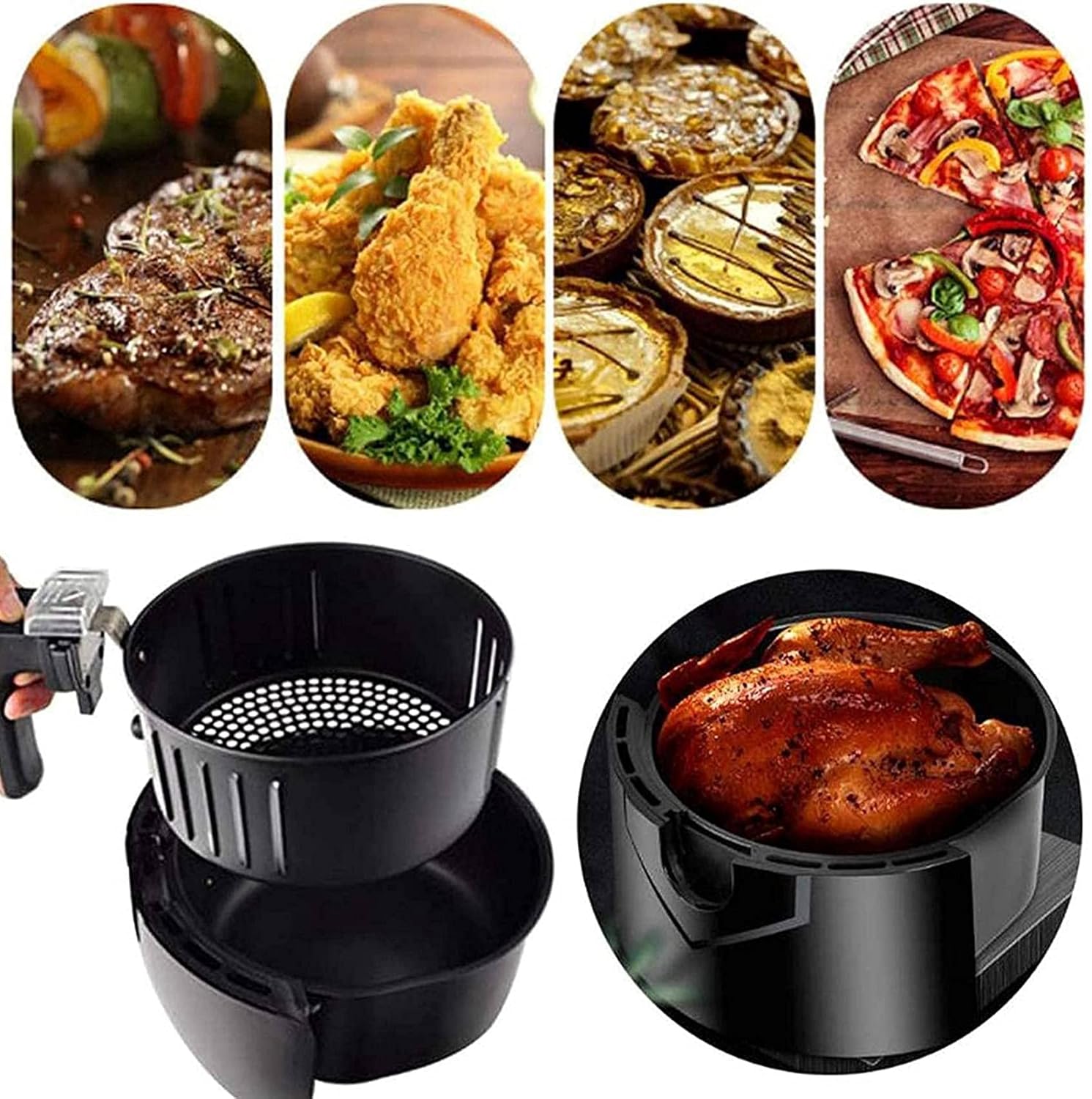 Air Fryer Basket Replacement and All Oven Fryer Non-Stick Fry Dishwasher Safe Accessories Black, 2.6Qt