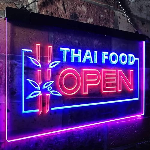 Miniatura 3 de Letrero de neón LED de doble color para restaurante de comida tailandesa abierta, azul y rojo, 24 "x 16" st6s64-j0705-br