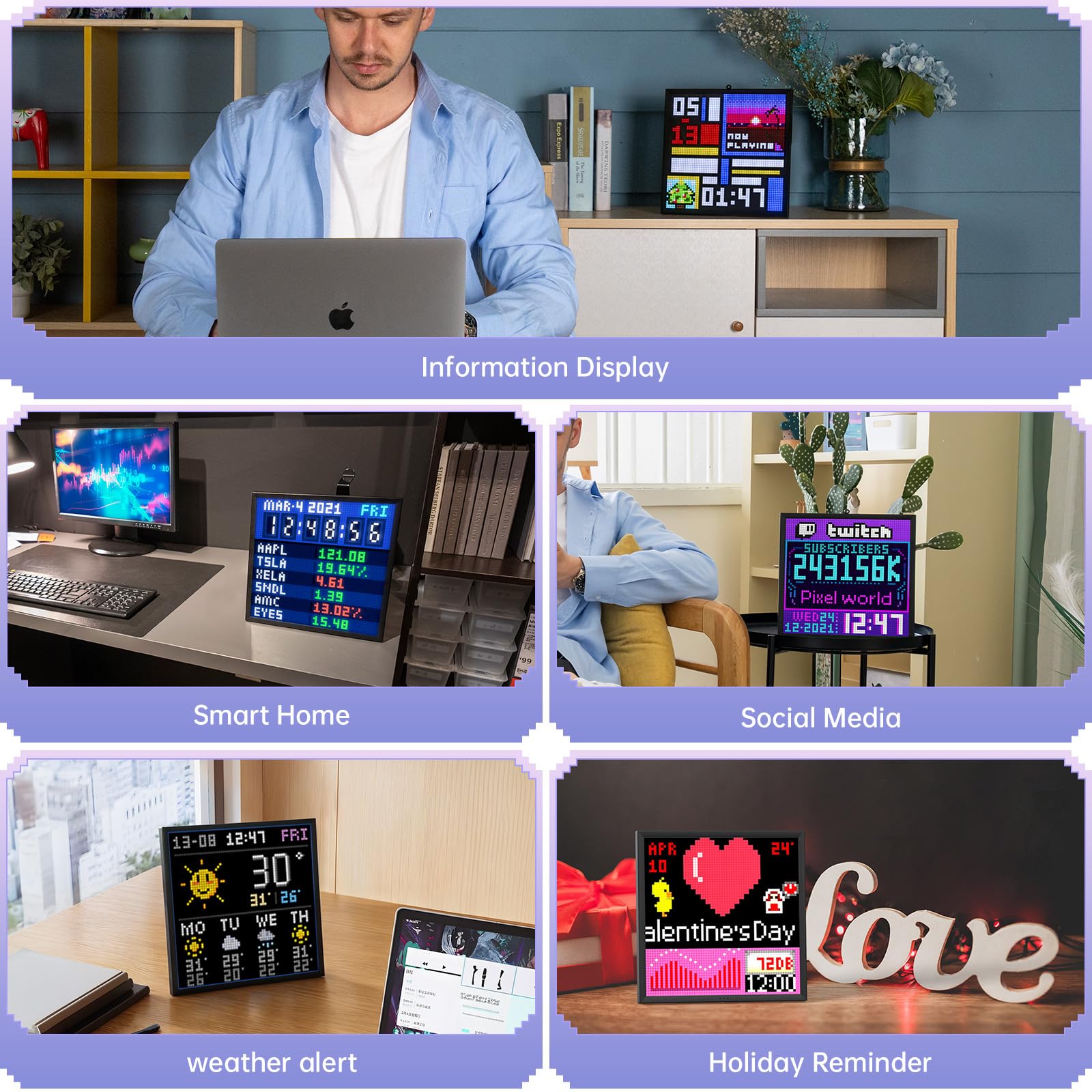 Divoom Pixoo-64 WiFi Pixel Art Display mit einem 64x64 LED Panel, einzigartige Beleuchtungsdekoration mit App-Steuerung
