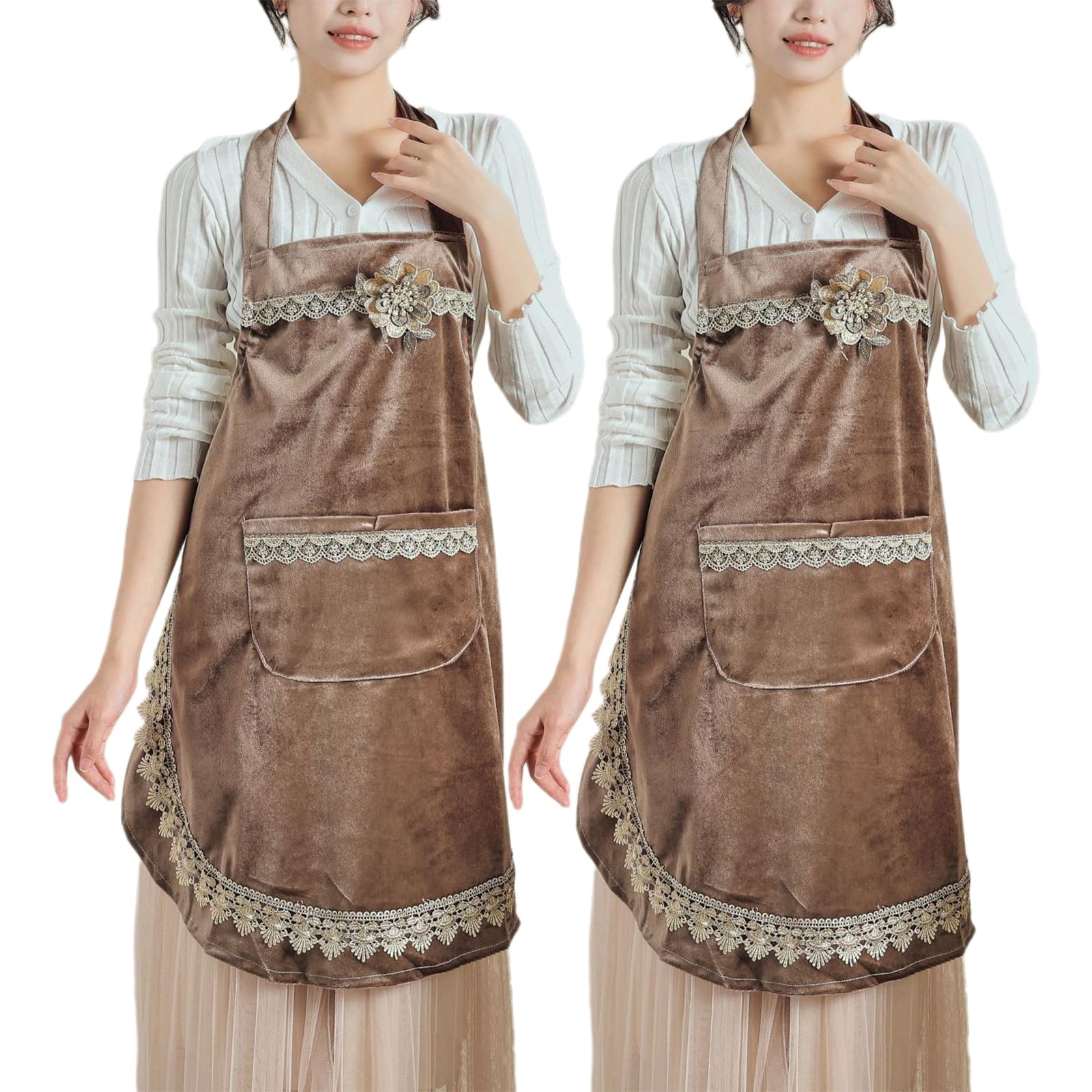 2pcs Delantal De Cocina Estilo Japonés Baberos Suave Delantal De Mujer para Cocinando Repostería Floristería Jardinería Brown,One Size