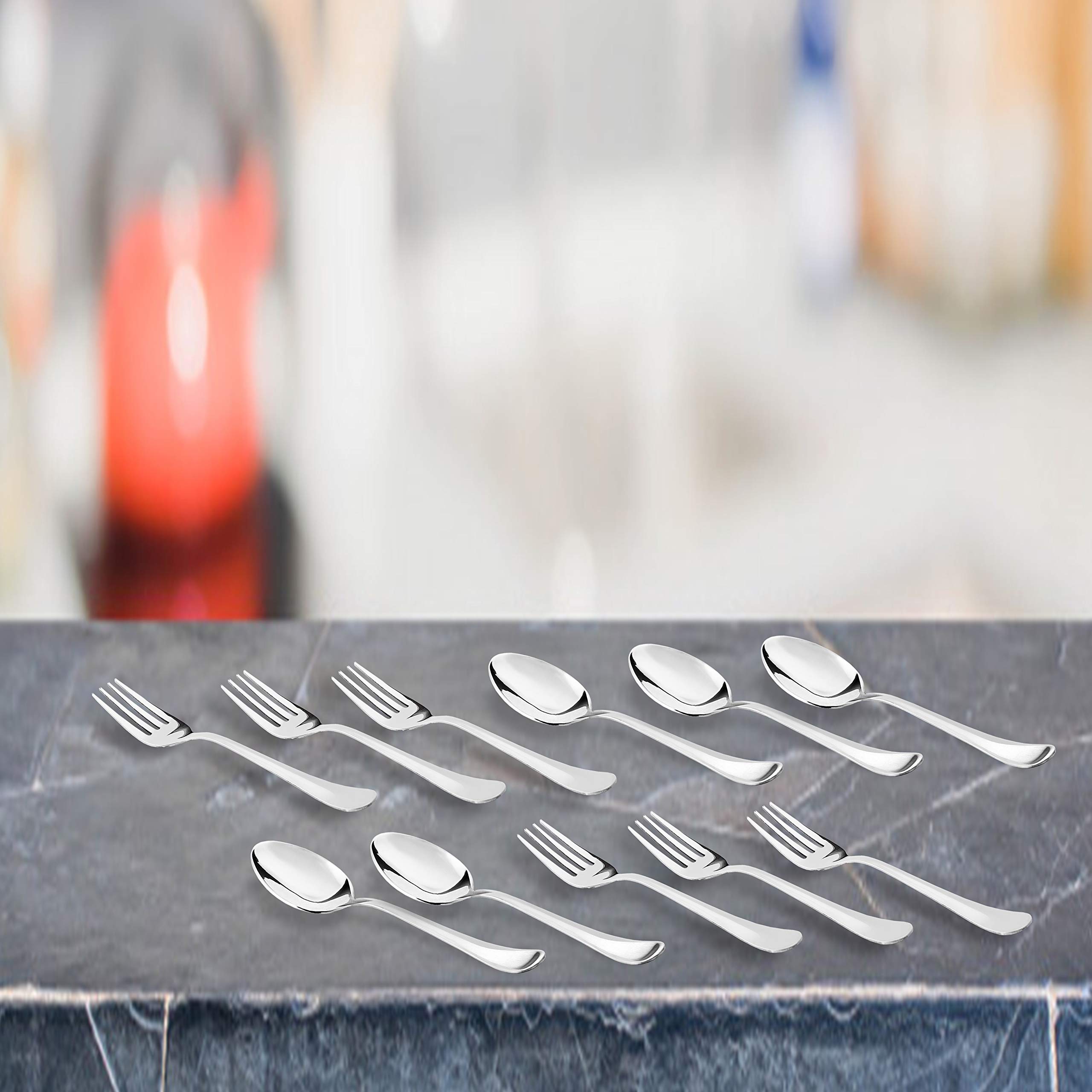 Sumeet Stainless Steel Spoon and Fork Set of 12 Pc (Baby/Medium Spoon 6 Pc (16cm L), Baby/Medium Fork 6 Pc (15.5cm L))β (1.6mm Thick) 1