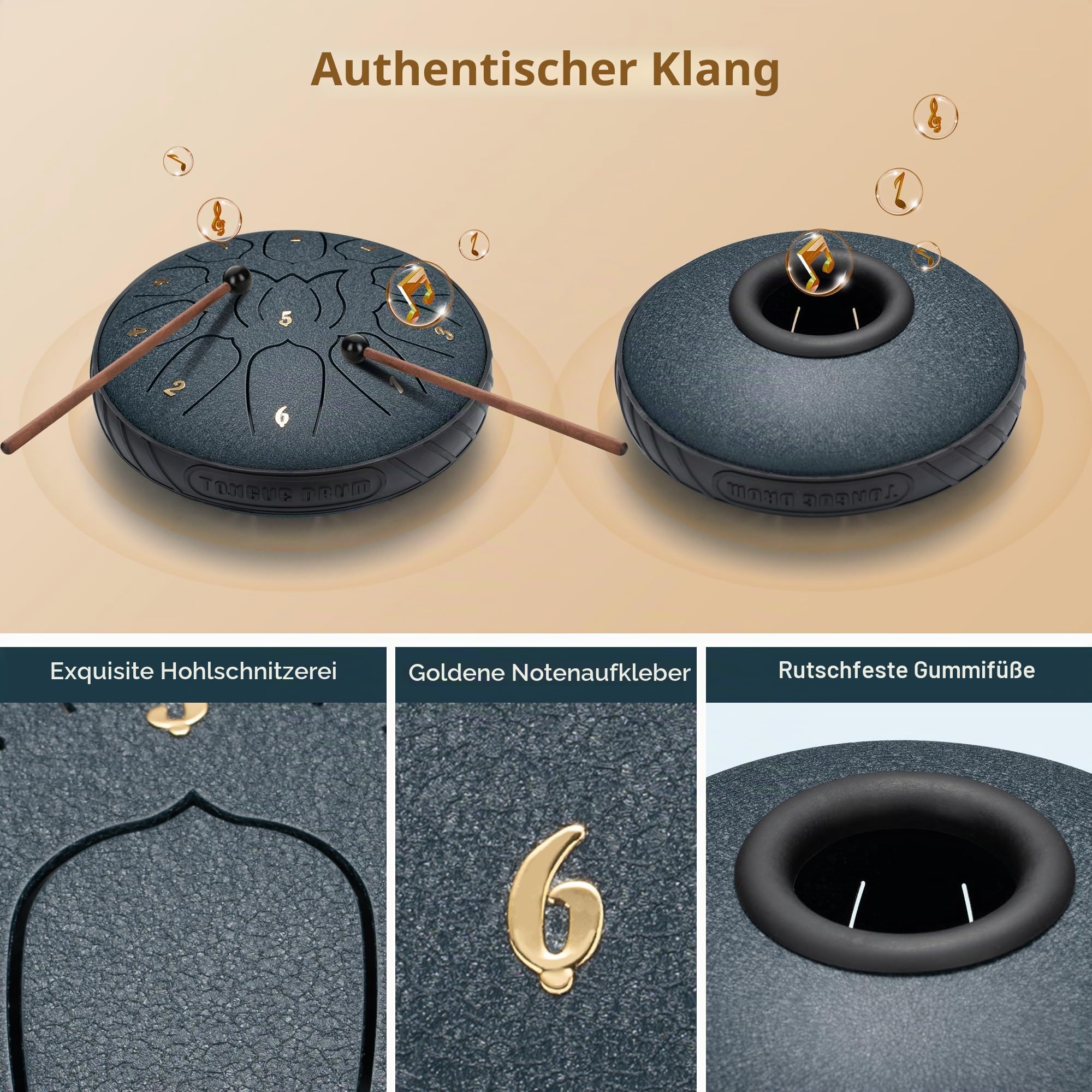 CAHAYA Steel Tongue Drum 6 Zoll 11 Töne: Zungentrommel Schlagzeug Anfänger, Handpan mit Notenbuch, Trommelstöcken, Steel Pan Töne Drum Schlaginstrument für Meditation Yoga, Dunkelblau CY00373-1