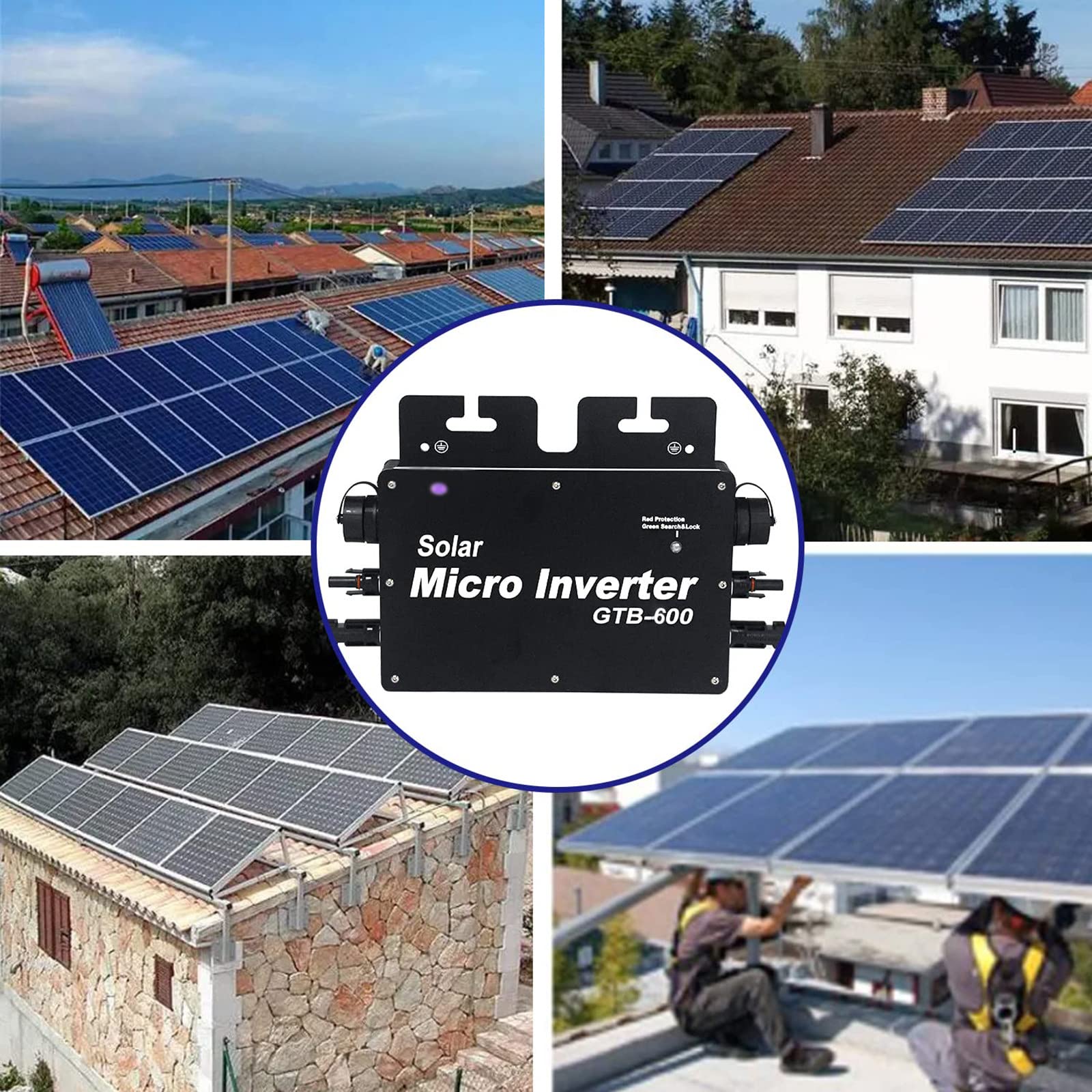Solar Grid Tie Inverter,Micro Inverter, 600/800 W Solar Solar Power System Power Inverter, Ip65 Wodoodporny, DC 22-50 V do AC 110/220 V, Do Dachu Zewnętrzny Panel Słoneczny,800W-110V