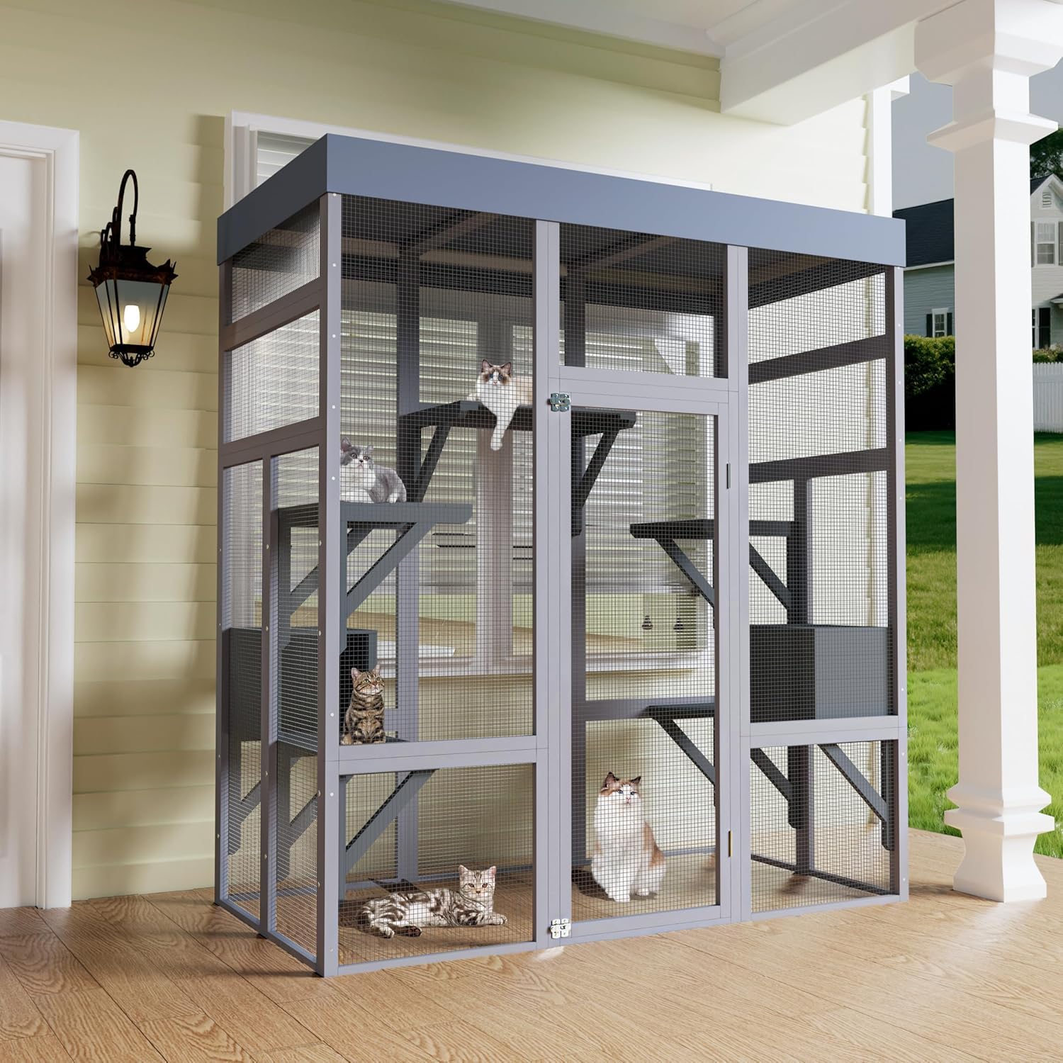 Photo 1 of ***PARTIAL SET****70" Large Catio Outdoor Cat Enclosure, Outdoor Cats Cage with Waterproof Cover,Wooden Walk in Cat Shelter Jumping Platforms & 2 Resting Box, UV Resistant