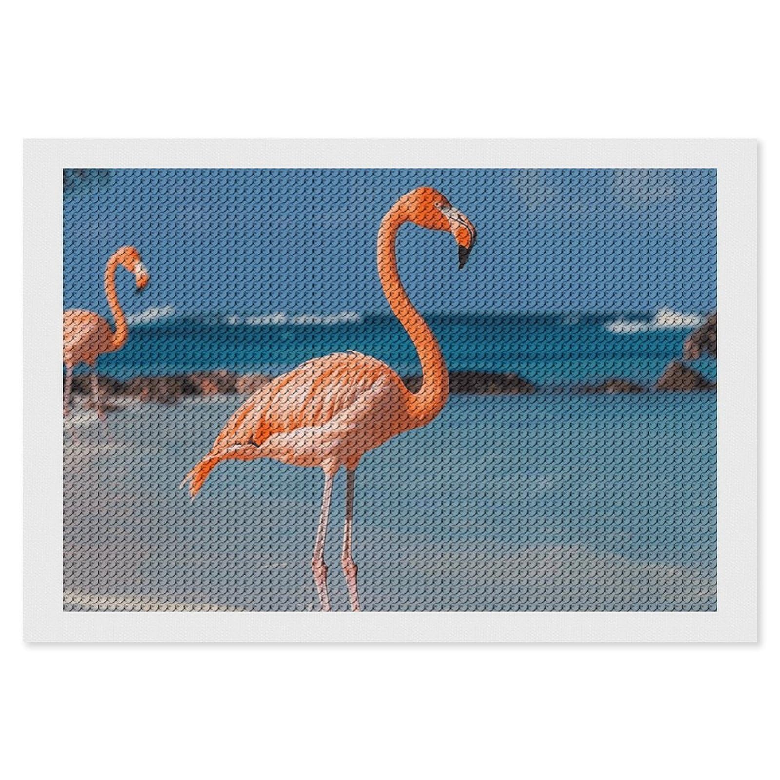 Beach Flamingo Diamond Painting Kits for Adults, DIY 5D Diamond Painting Kits for Beginners, Round Full Drill Diamond Dots Paintings, Diamonds Pictures Gem Art for Crafts Home Decor 8"x12"