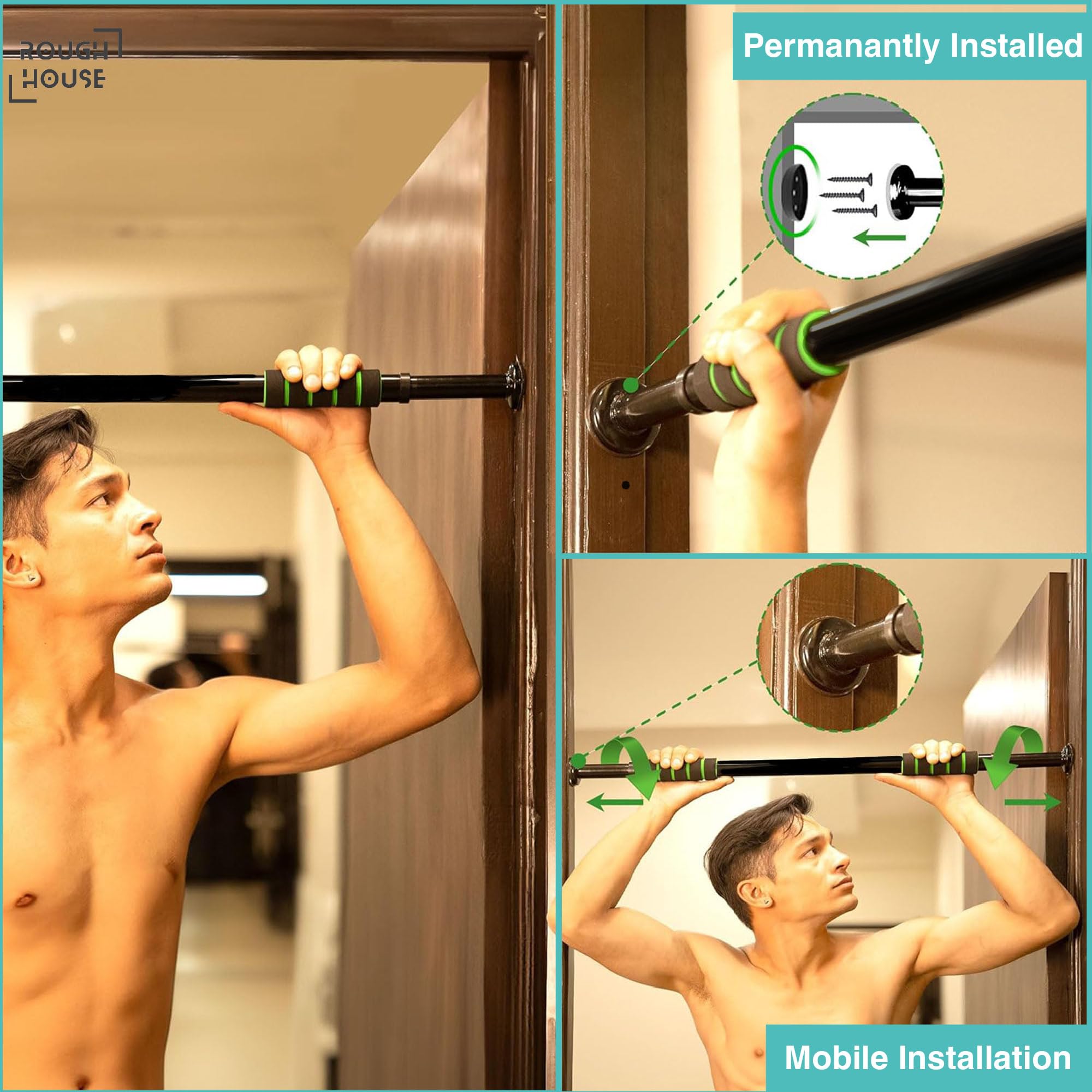 Roughhouse Multi-Functional Pull-Up Bar For Home Workout| No Screw pull up bar stand Anti-Skid Grip [Length 60-100 CM] For Pull-Ups, Chin-Ups and Stretching Adjustable Upper Body Core Workout(1.2 Kg) 5