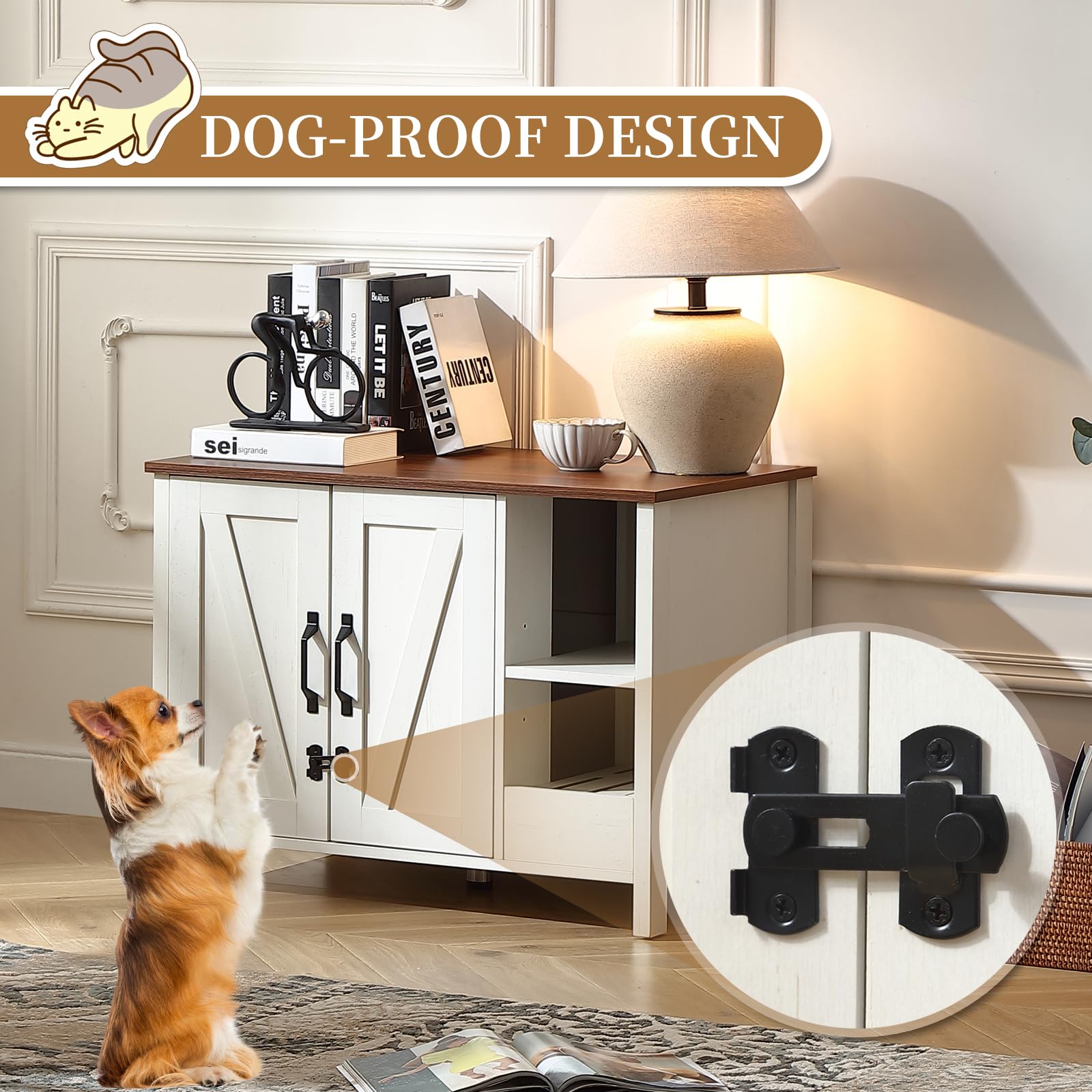 FOREST GRAVITY Mueble Arenero para Gato Pequeño Mueble Arenero para Gato Moderno 81 * 50 * 60 cm Casa para con Puerta y Tabique Separador Blanco Antiguo