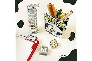 Cute Acrylic Stationery Set with Pen Holder, Tape Holder, and 3 Clip Types