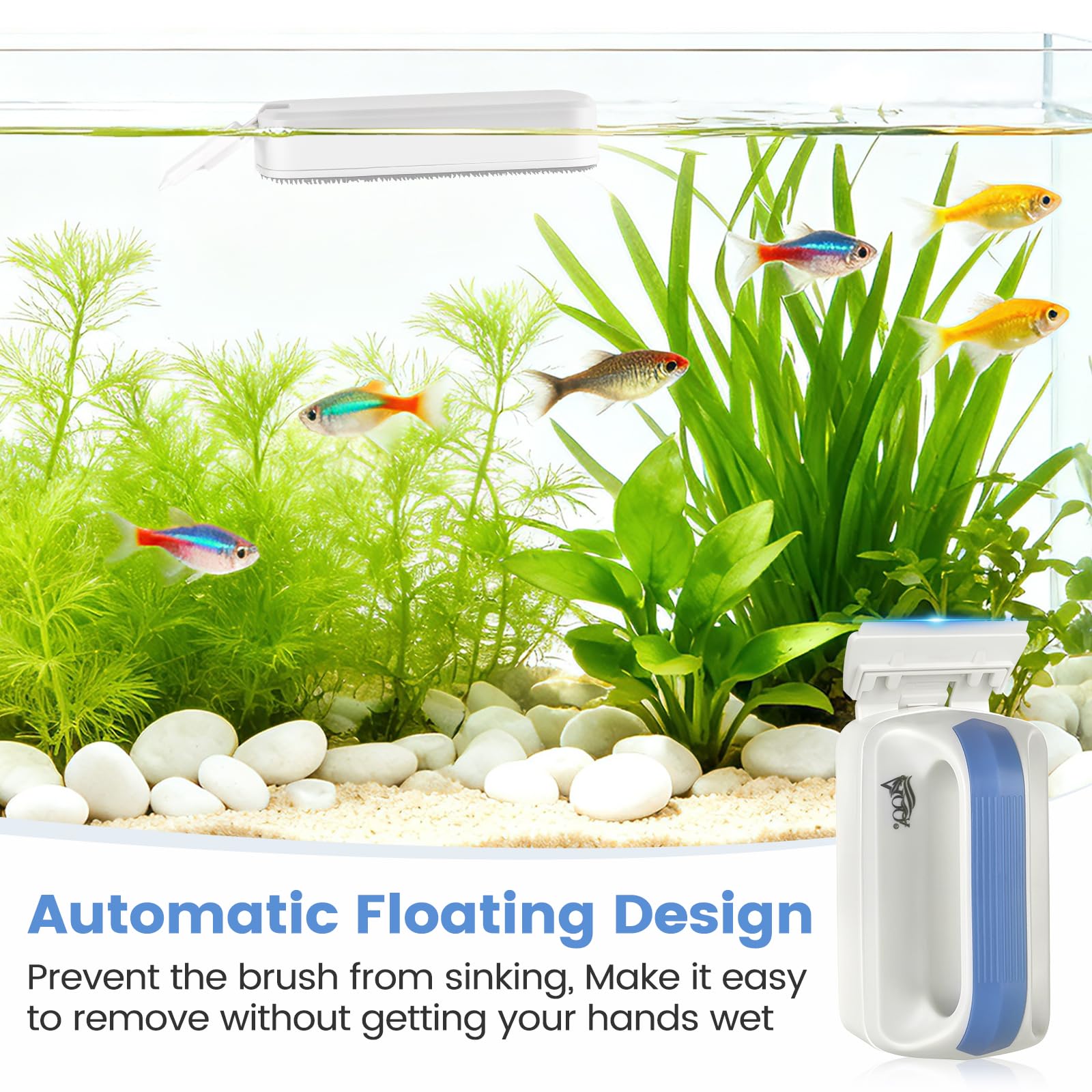 AQQA Aquarium Magnet Scheibenreiniger,Starke Aquarium Alge Reinigungs Magnet Bürste Reiniger,Fish Tank Glasreiniger Reinigungswerkzeug mit 2 Abnehmbarem Schaber