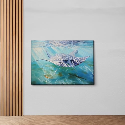Miniatura 6 de Nautical Print on Canvas for Wall Decor, Ocean Fish Manta Ray Canvas Wall Art, Beach Print for Wall Hang, Turquoise Coastal Pictures Wall Decor,
