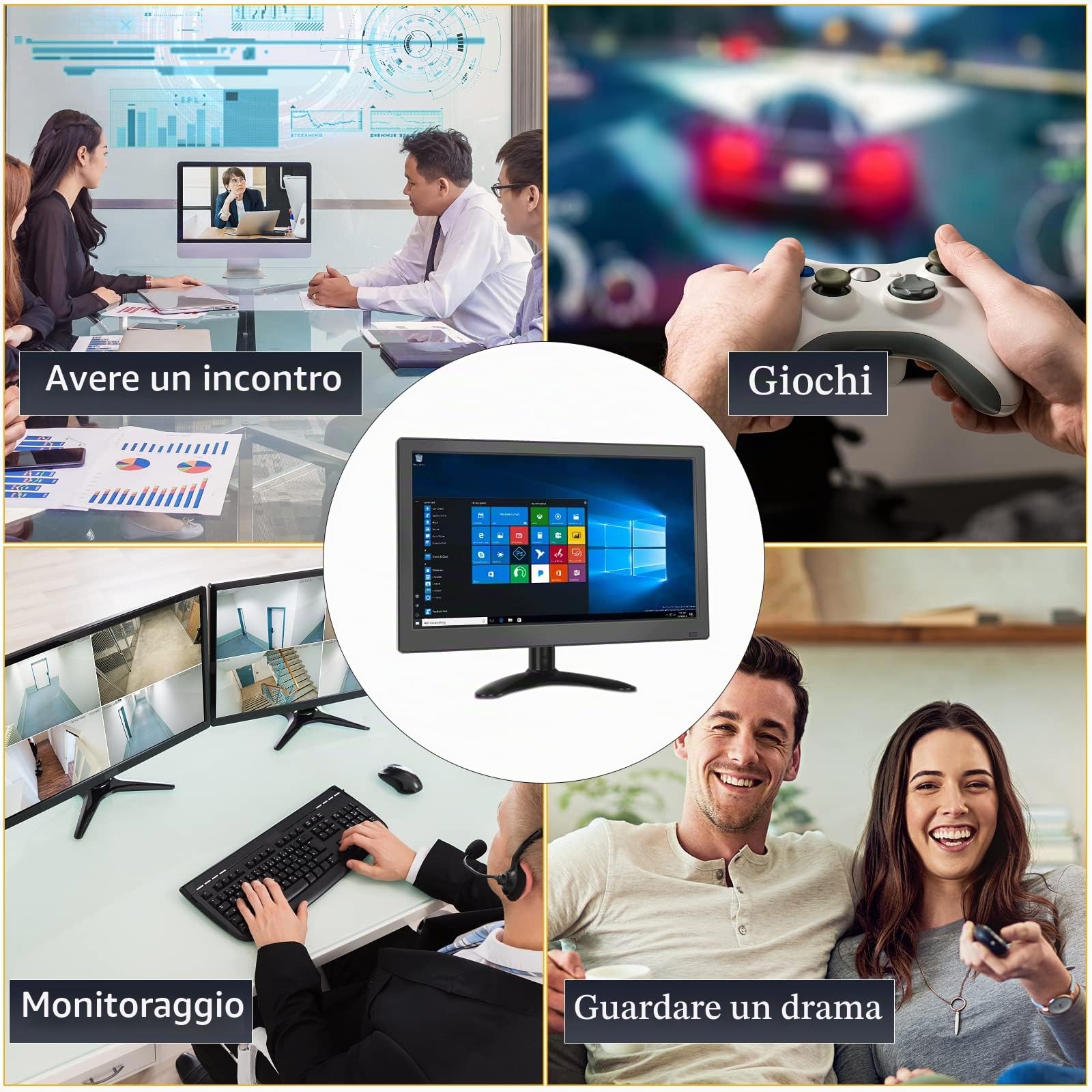 CAMECHO 11,6 pollici Monitor portatile HD 1080P Display CCTV Monitor integrato con altoparlante con connessione HDMI VGA AV BNC Compatibile con PC, DVD, TV, telecamera di sorveglianza