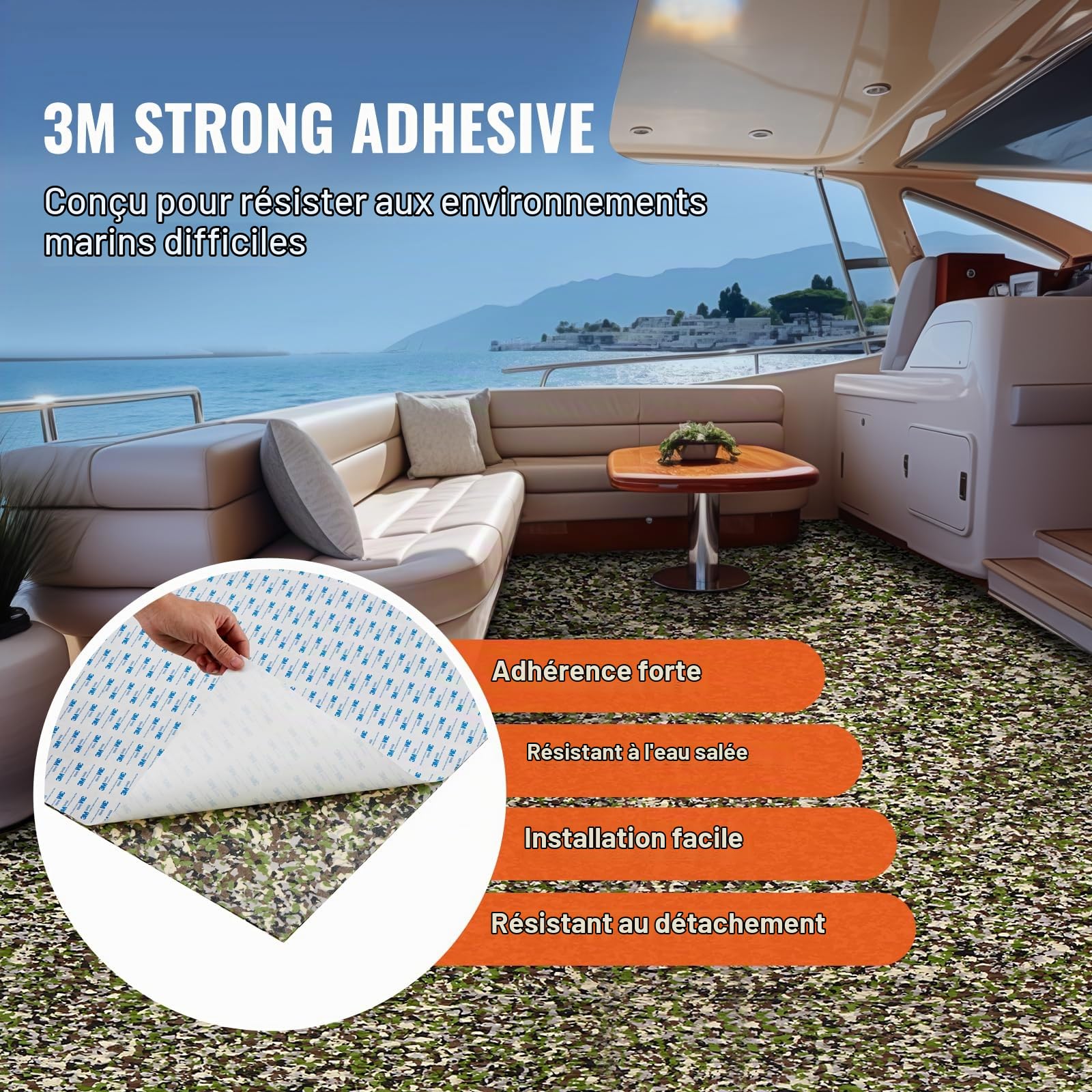 VEVOR Revêtement de sol pour bateau en mousse EVA 2400 x 900 mm plancher de revêtement de sol autocollant antidérapant, 21 600 cm², tapis marin pour bateaux, yachts, pontons, terrasses de kayak
