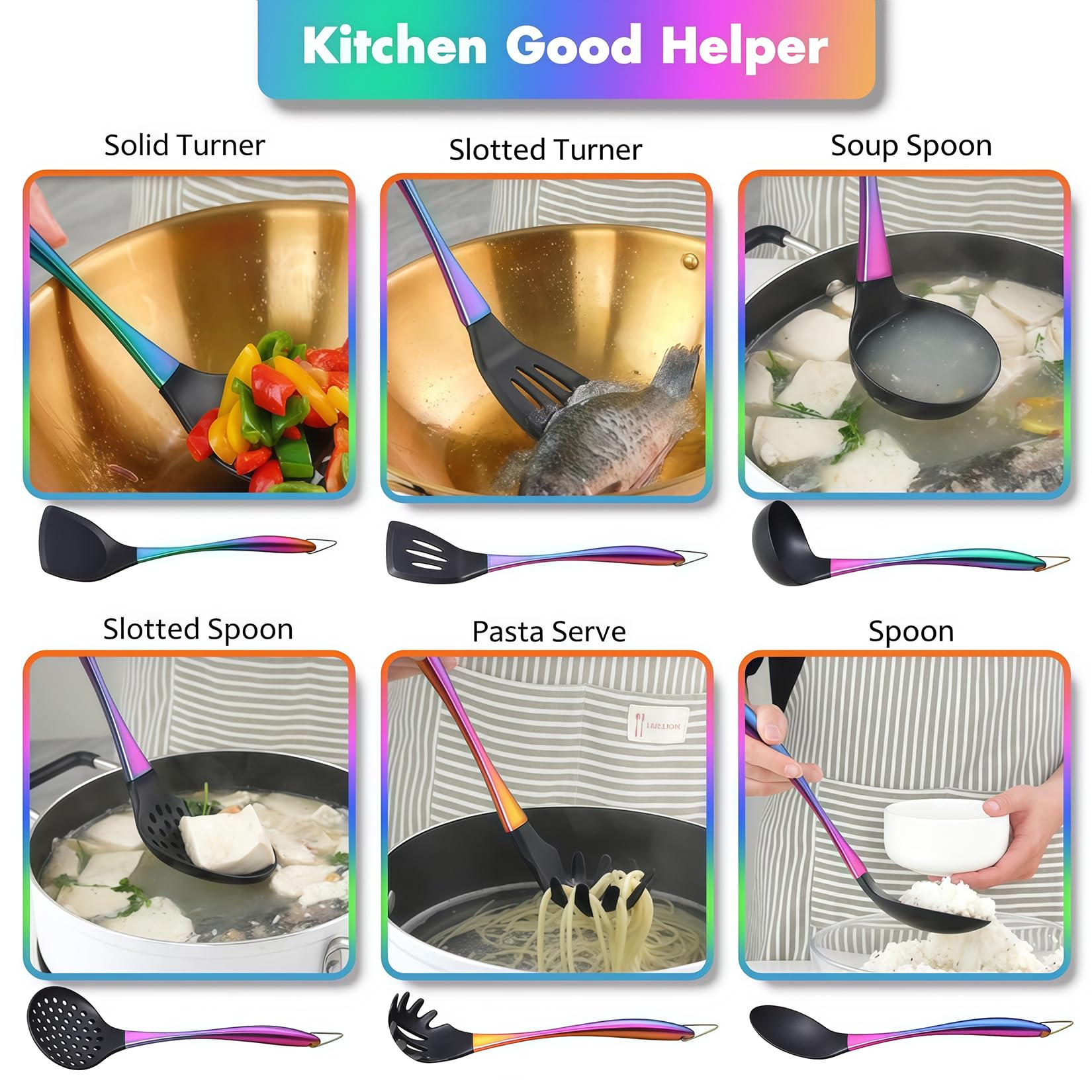 Set di utensili da cucina in silicone, 17 pezzi, con supporto girevole, utensili in silicone resistente al calore, set di spatole antiaderenti con manici in acciaio inox, spatola, mestolo