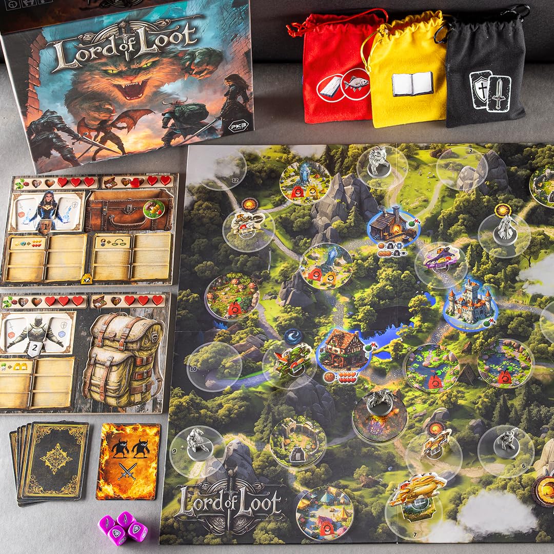 Lord of Loot, kooperatives Fantasy-Brettspiel, ab 14 Jahren, für 1–5 Spieler, 60–90 Minuten Spieldauer, auf Englisch und Deutsch