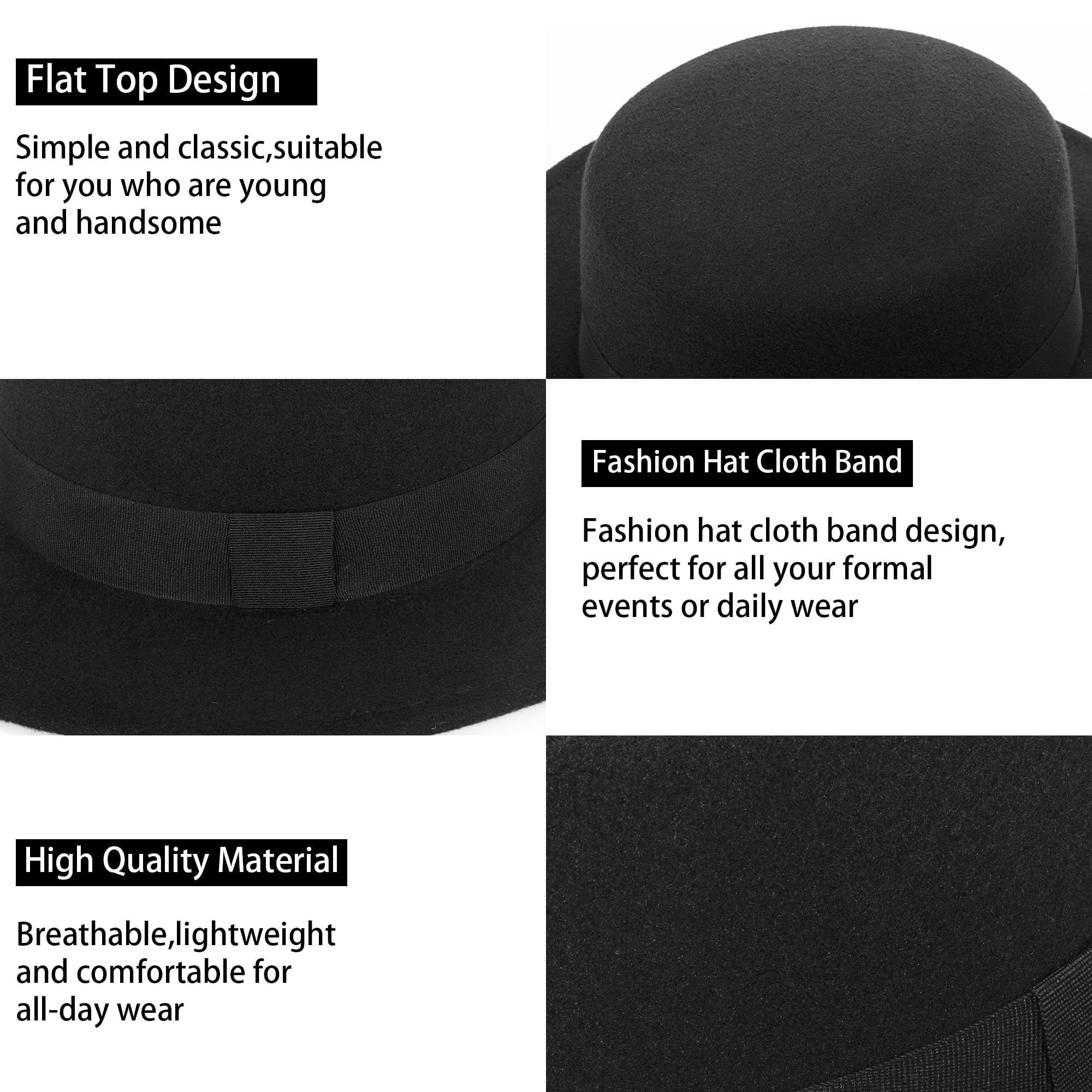 Chapeau Fedora à bord court pour homme et femme - Chapeau plat en feutre de laine - Tailles : S-M