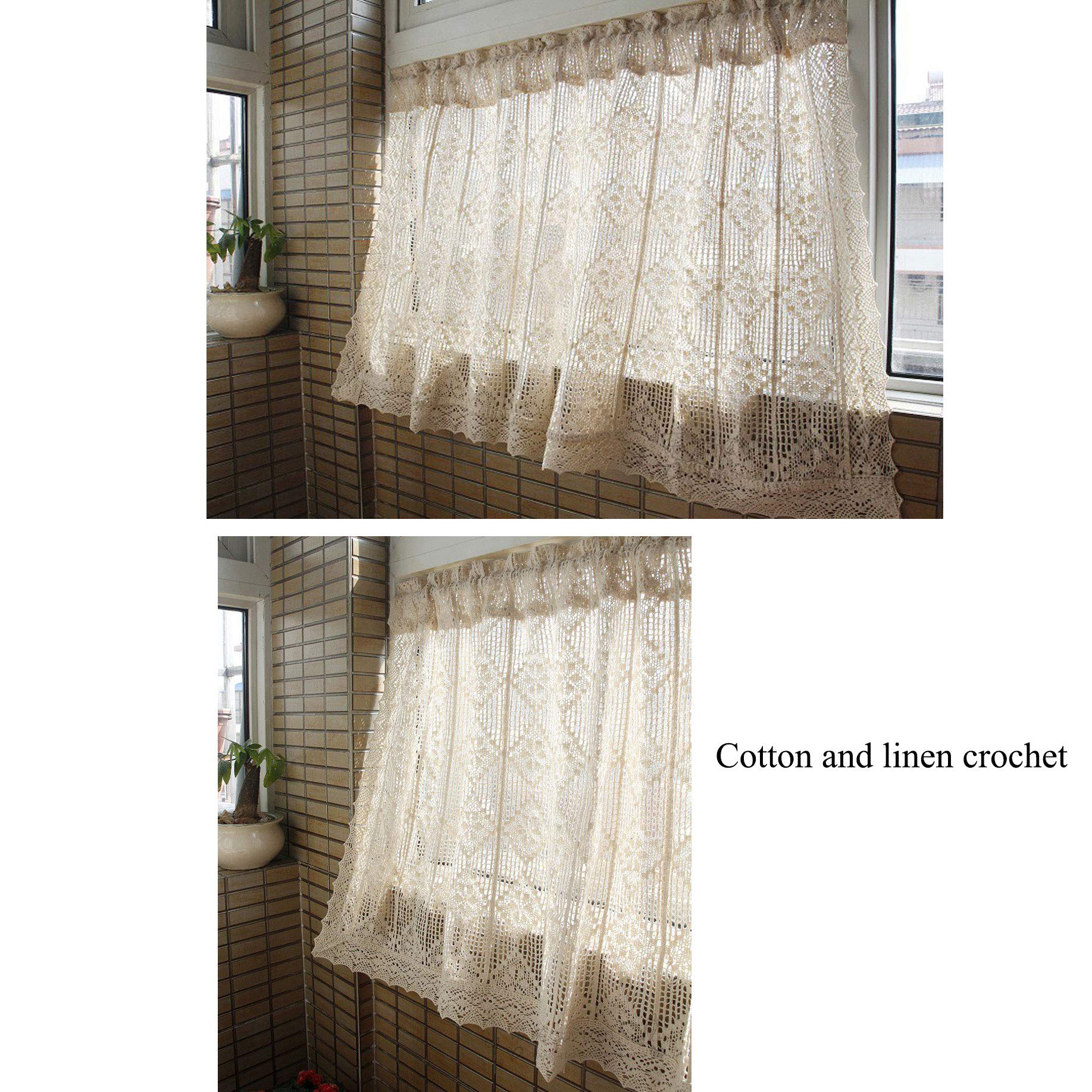 SENNIAN Tenda di Cotone Fatta a Mano all'Uncinetto, Tende per finestre in Stile Country, Tende Ricamate oscuranti ① Pannello per Soggiorno Camera da Letto dal Balcone-Beige 200x180 cm (79x