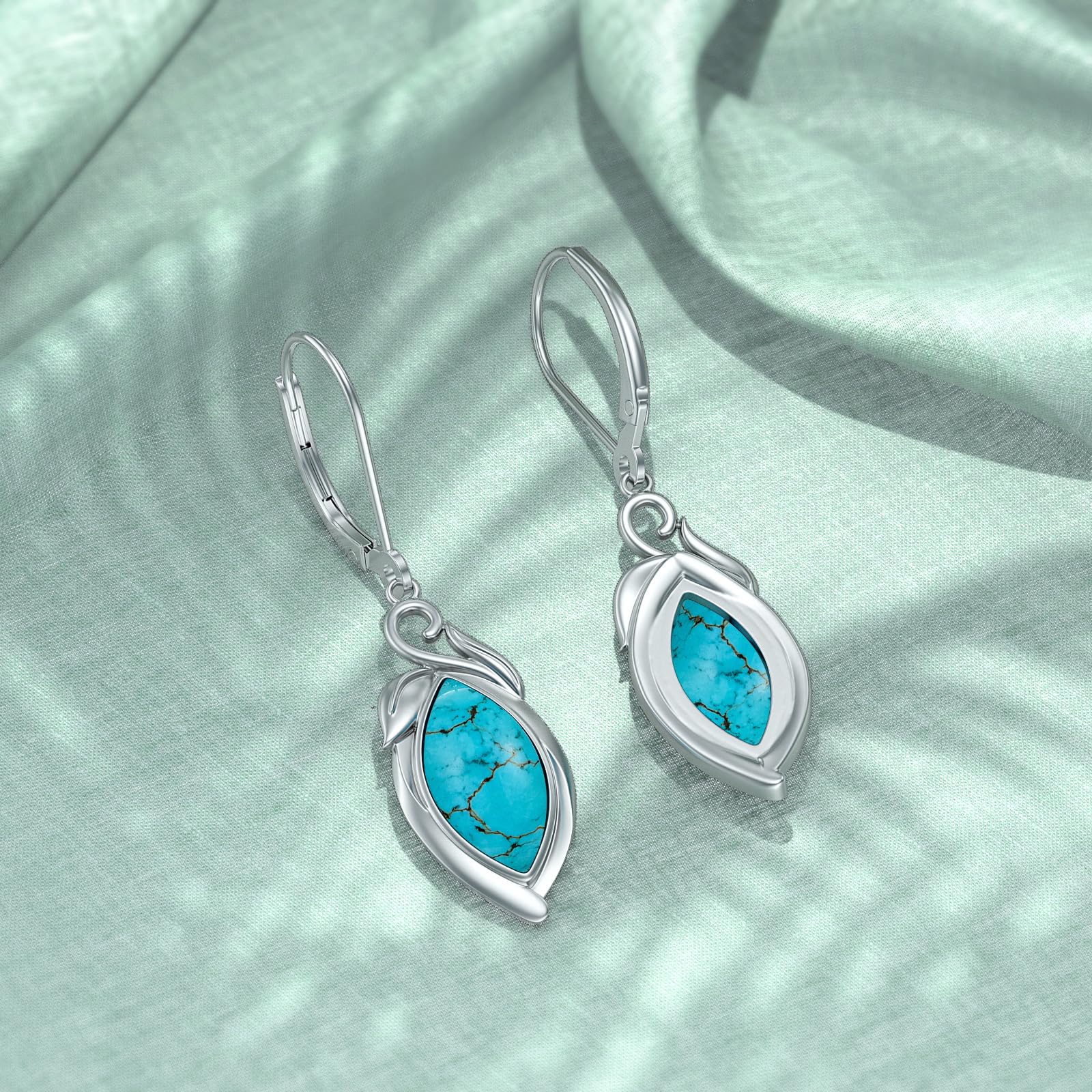 Retro Marquise Form Türkis Ohrringe baumeln 925 Sterling Silber echte Türkis Ohrringe für Frauen
