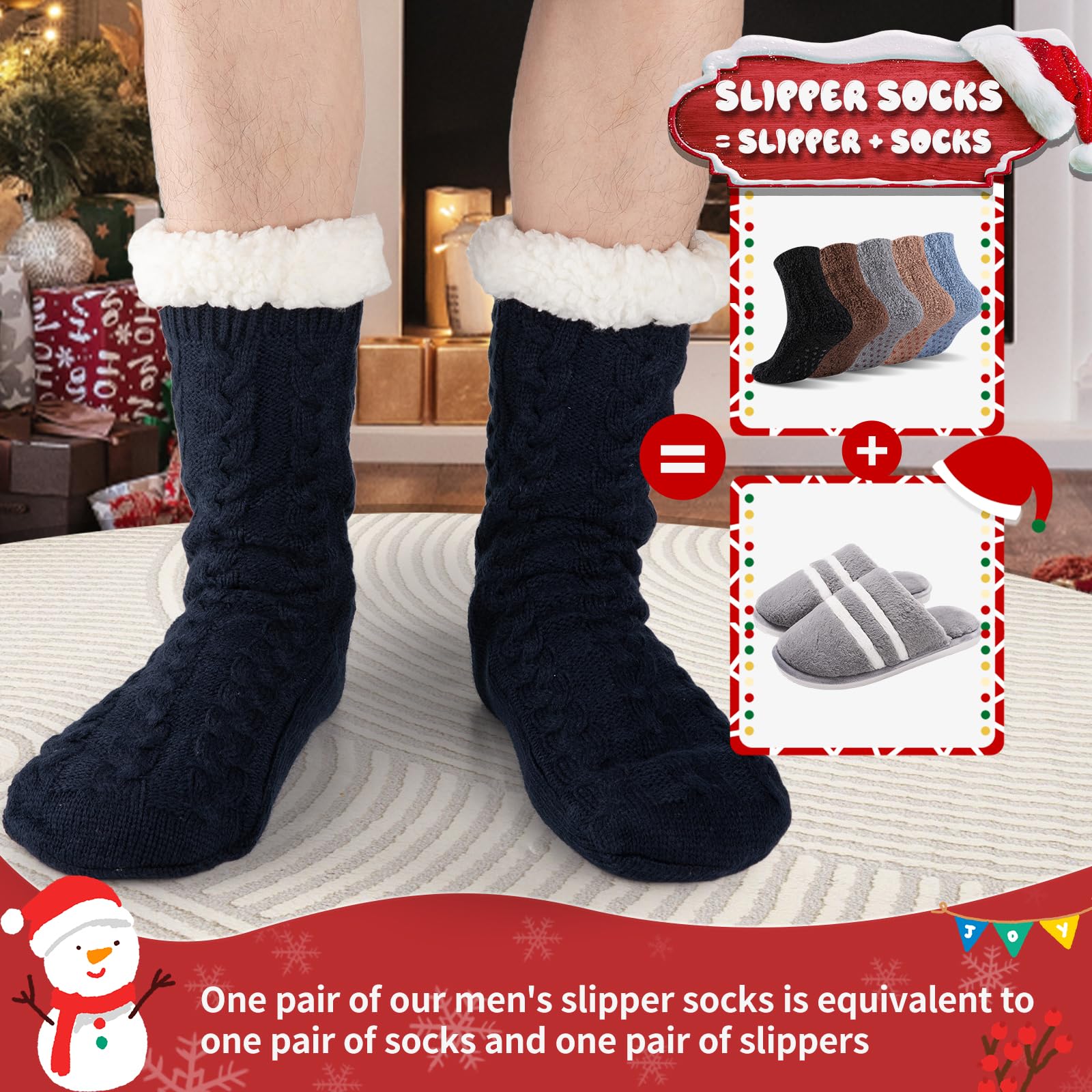 COOVAN Calcetines mullidos para hombre, cálidos, acogedores, esponjosos, de forro polar, suaves, cómodos, gruesos, antideslizantes, para el hogar
