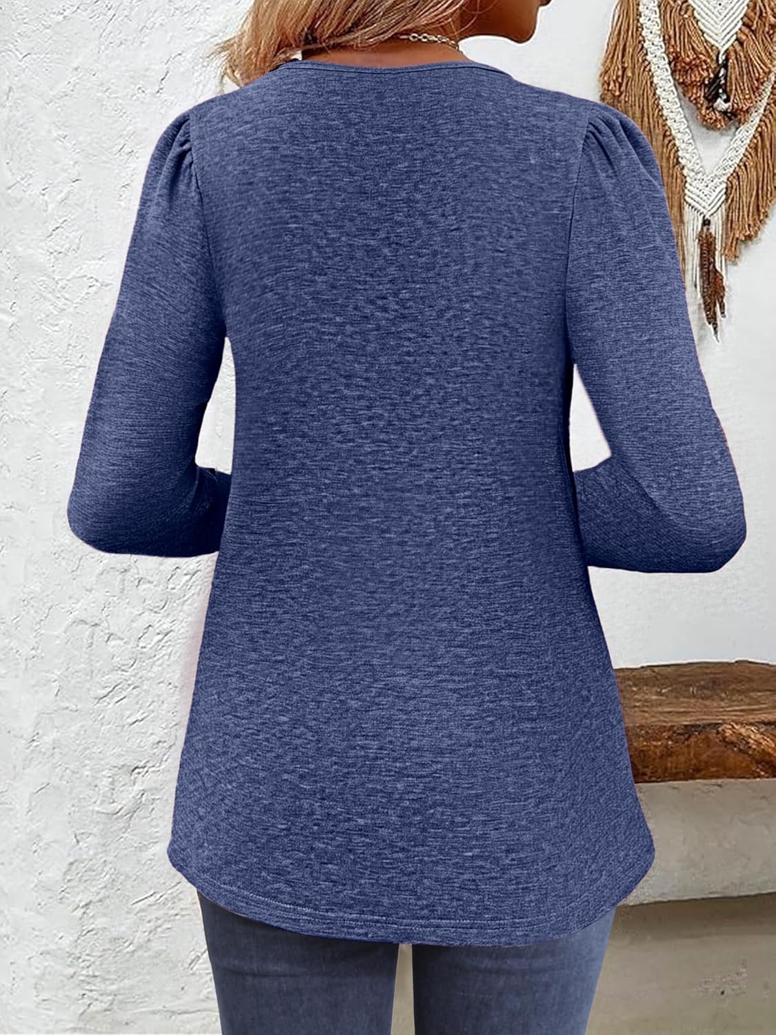 Women's Puff Sleeve Square Neck Shirt Loose Fit Casual Top Long Sleeve Blouse for Fall Winter - Image 5