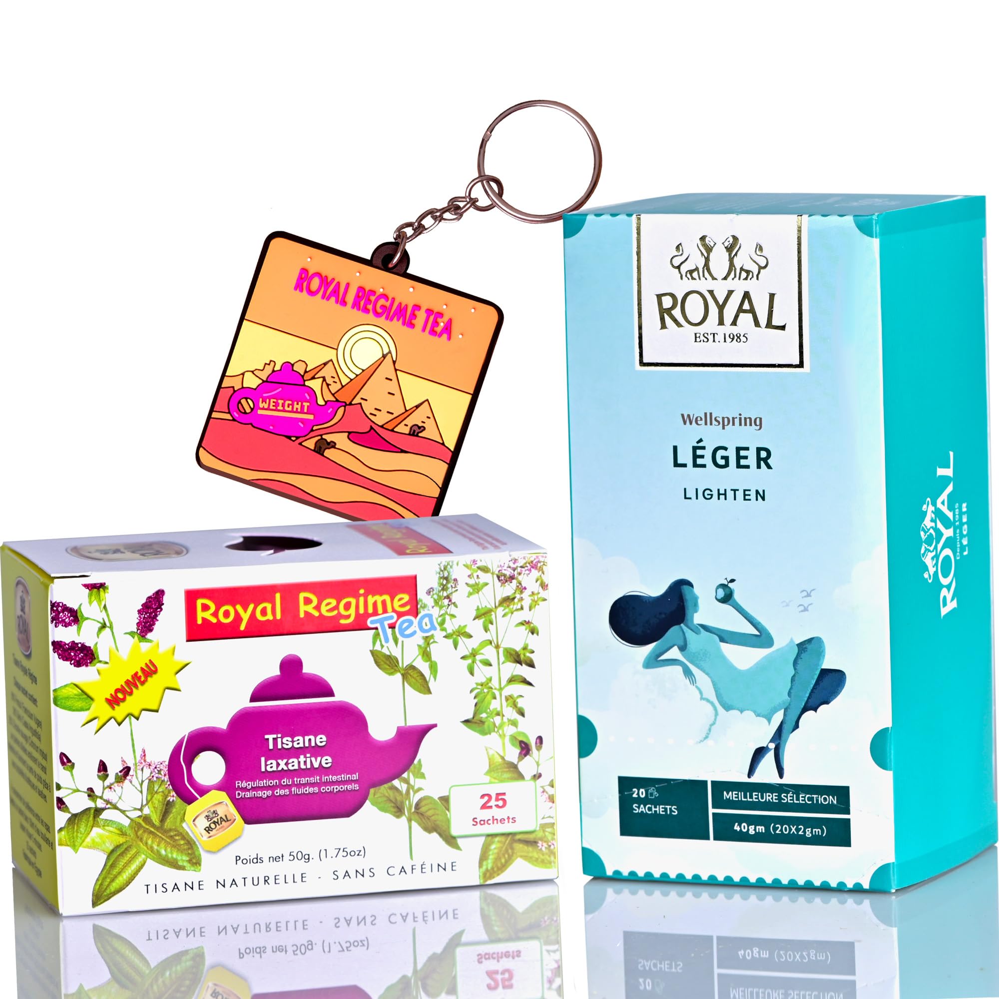 EVERWOL Juego de 2 tés Royal Régimen 25 bolsas 2 gr + Light 20 bolsas 2 gr + llavero silicona