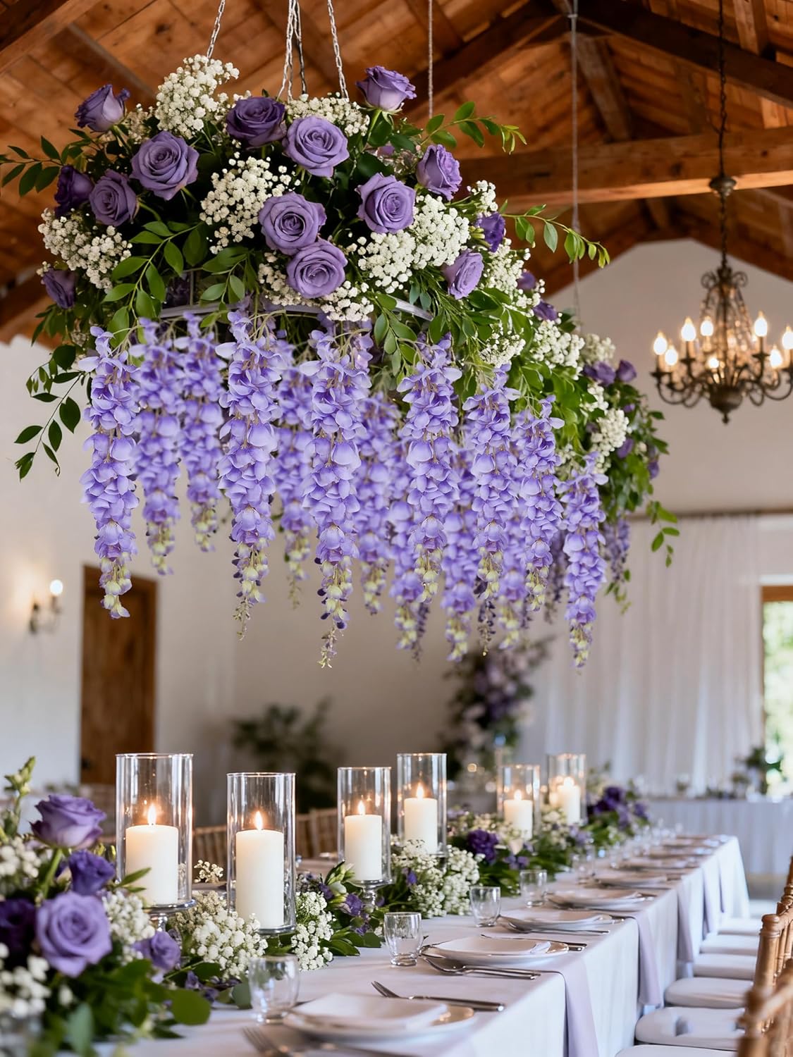 IPOPU 3.9FT Wisteria Artificial Flowers, 4PCS Purple Hanging Flowers, Silk Wisteria Flower with Long Stem for Tall Vase Filling Wedding Wall Backdrop Centerpieces Home Decoration (Purple)