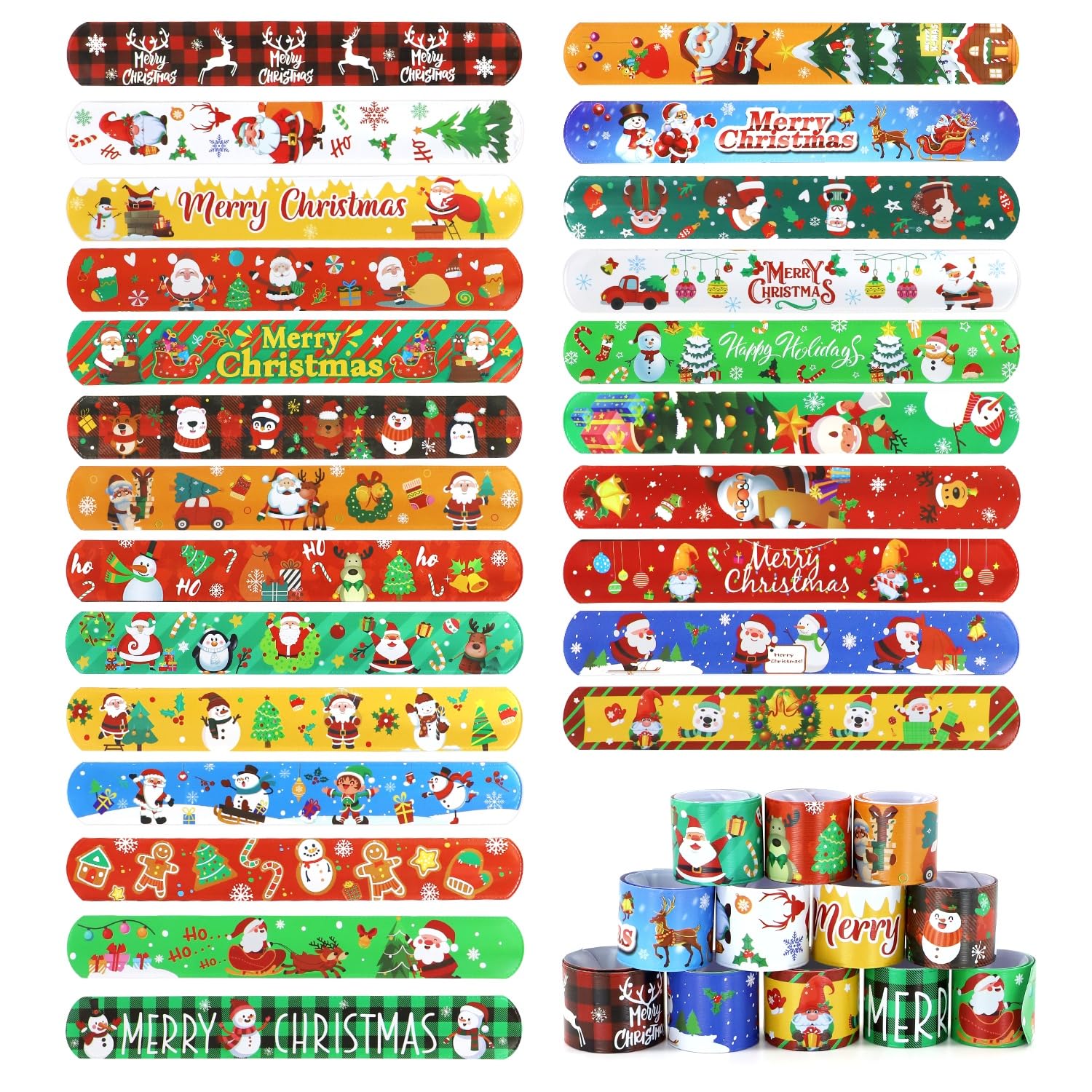 ALLY-MAGICChristmas Slap Bracelets, 24 PCS Christmas Slap Wristbands for Kids Party Bag Fillers, Xmas Kids Snap Bracelets Bands for Christmas Party Favors Toys Christmas Kids GiftsY9SDPPQ24